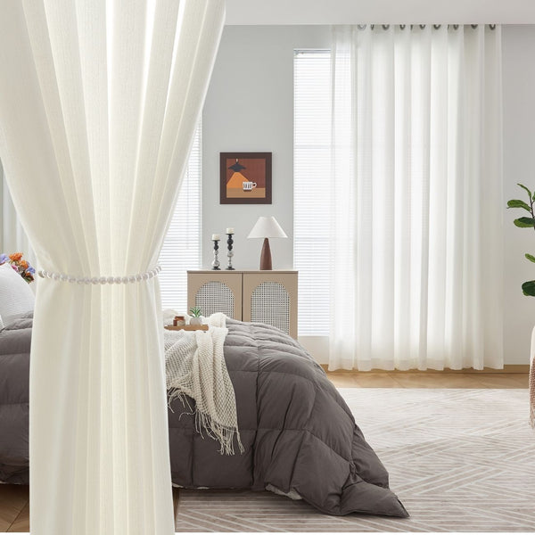 White Window Curtains Beaded Tie-Back Rod Pocket Voile Bengaluru