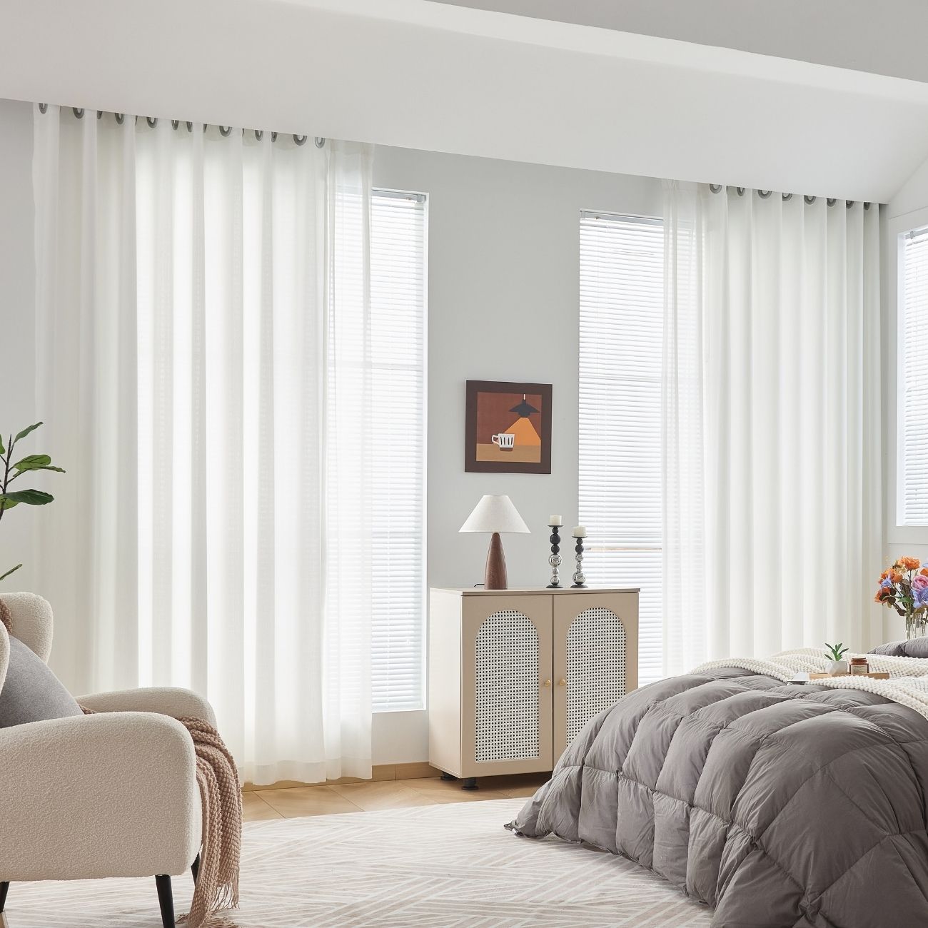 White Window Curtains Beaded Tie-Back Rod Pocket Voile Bengaluru