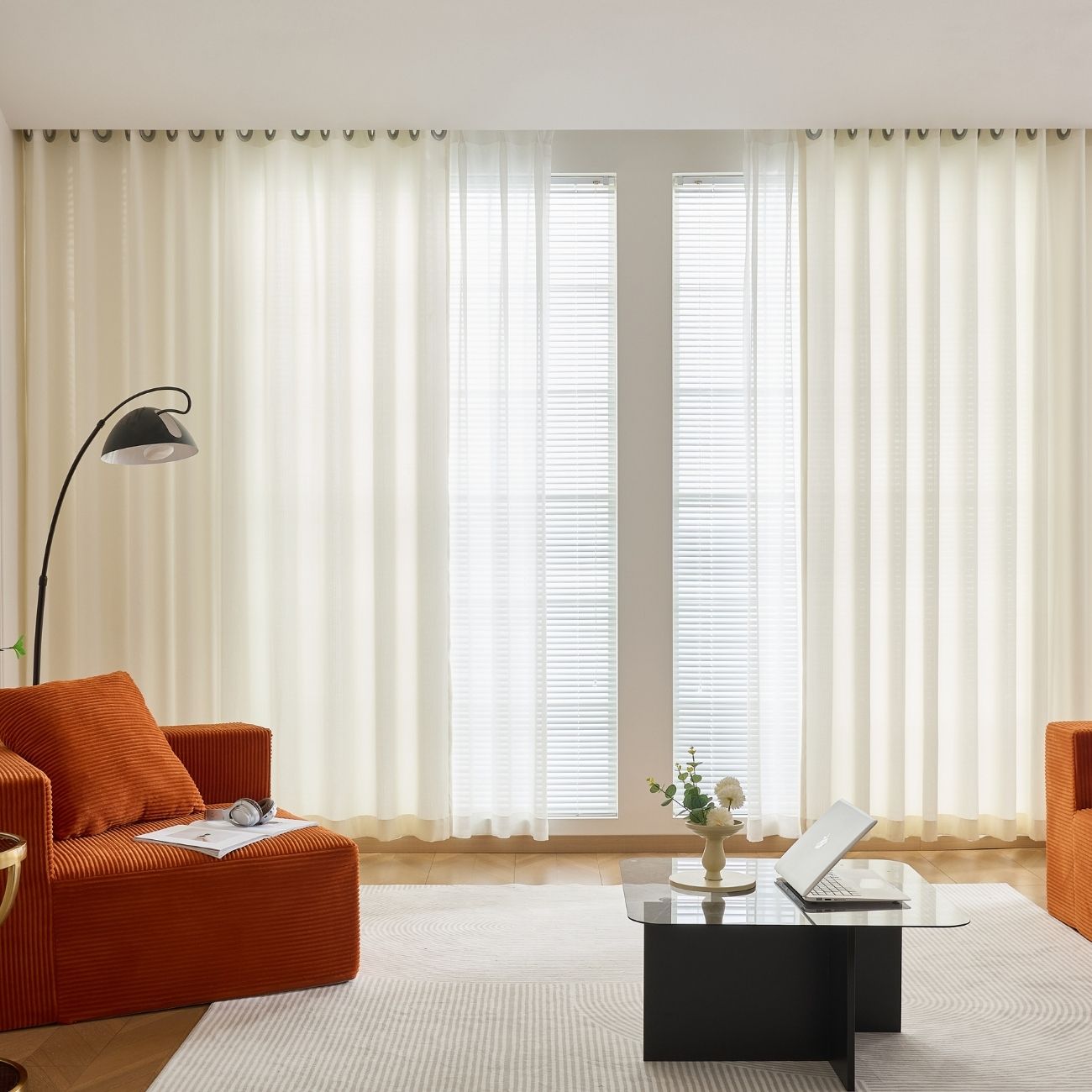 Somuch Living Cream Beige Drapes Curtains Beaded Tie-Back Rod Pocket Voile Bengaluru