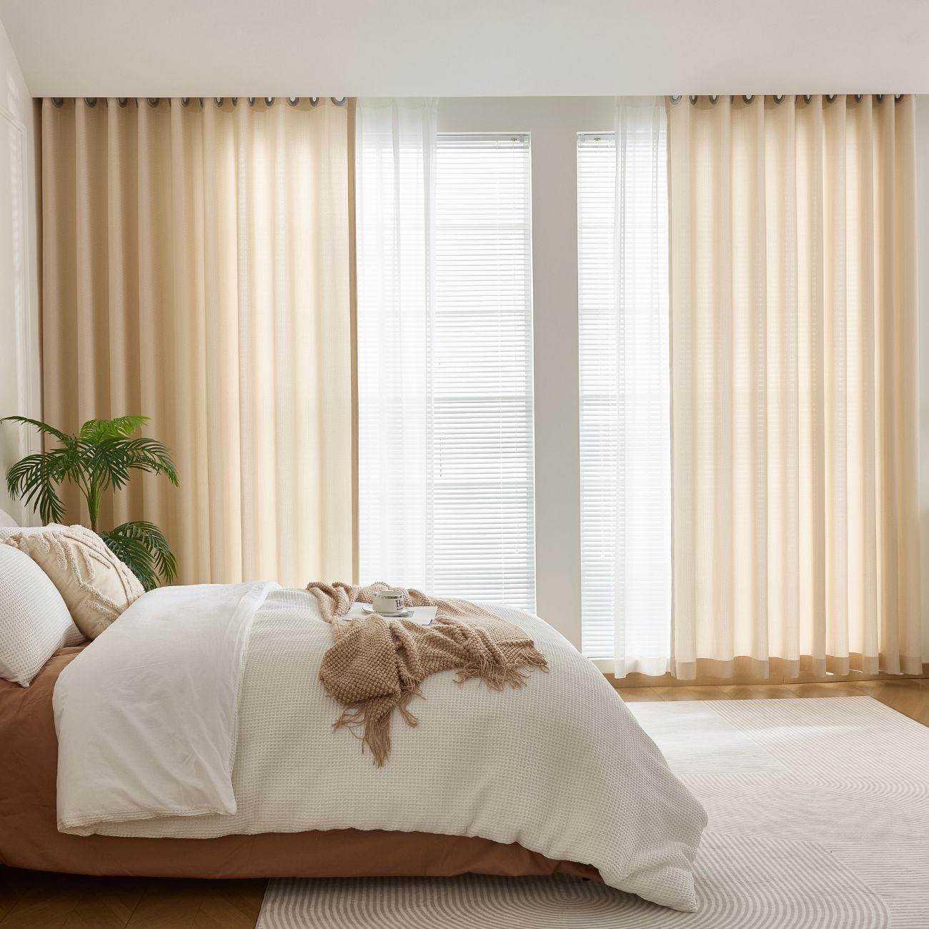 Somuch Living Beige Thermal Curtains Linen-Blend Pearl Tie-Back Rod Pocket Bengaluru
