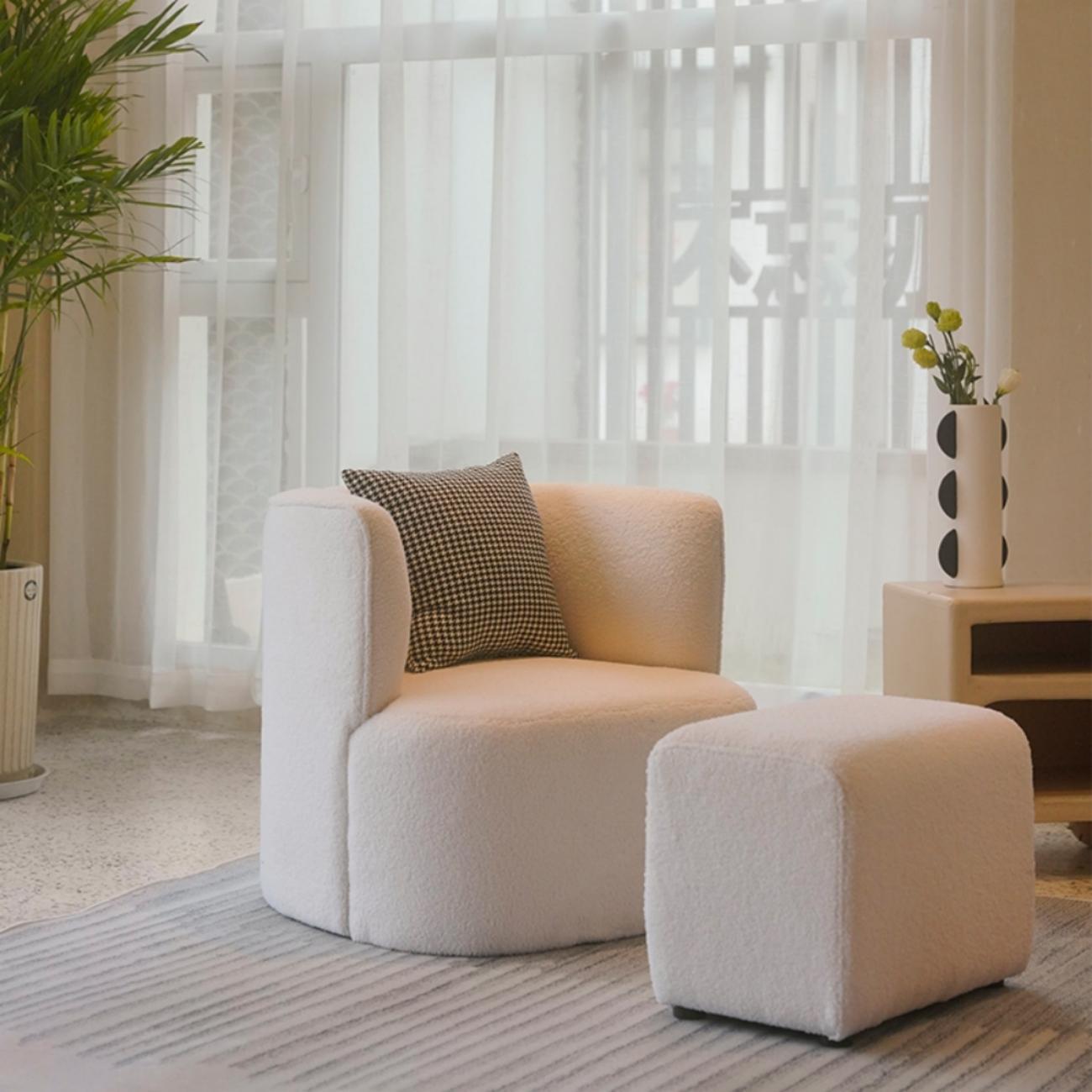 Fleece Beige Ottoman and Footstool for Living Room