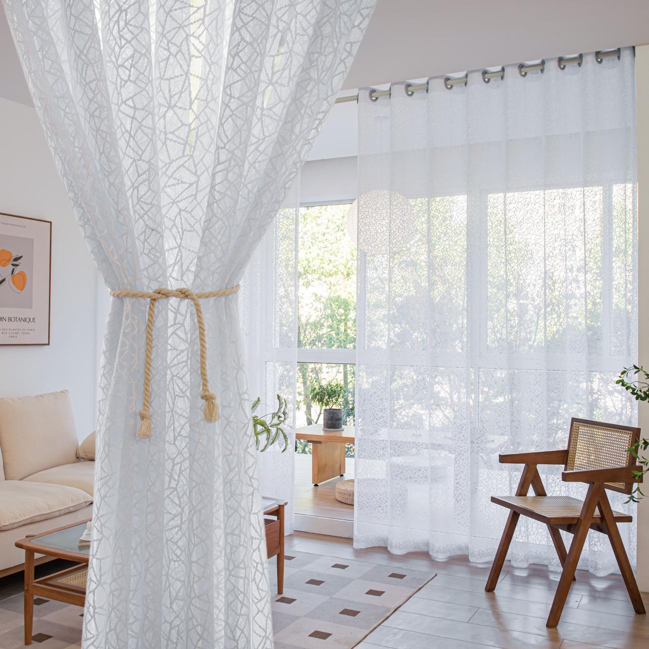 White Geometric Mesh Sheer Curtains Rod Pocket 2 Colors Bengaluru