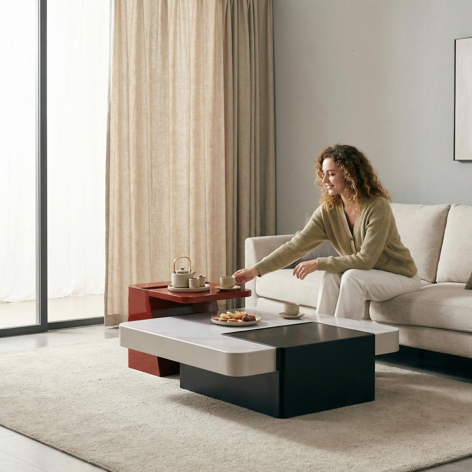 Coffee Table Set White Marble Black Cabinet Red Trapezoid Bengaluru | Custom Made Direct From Manufacturer