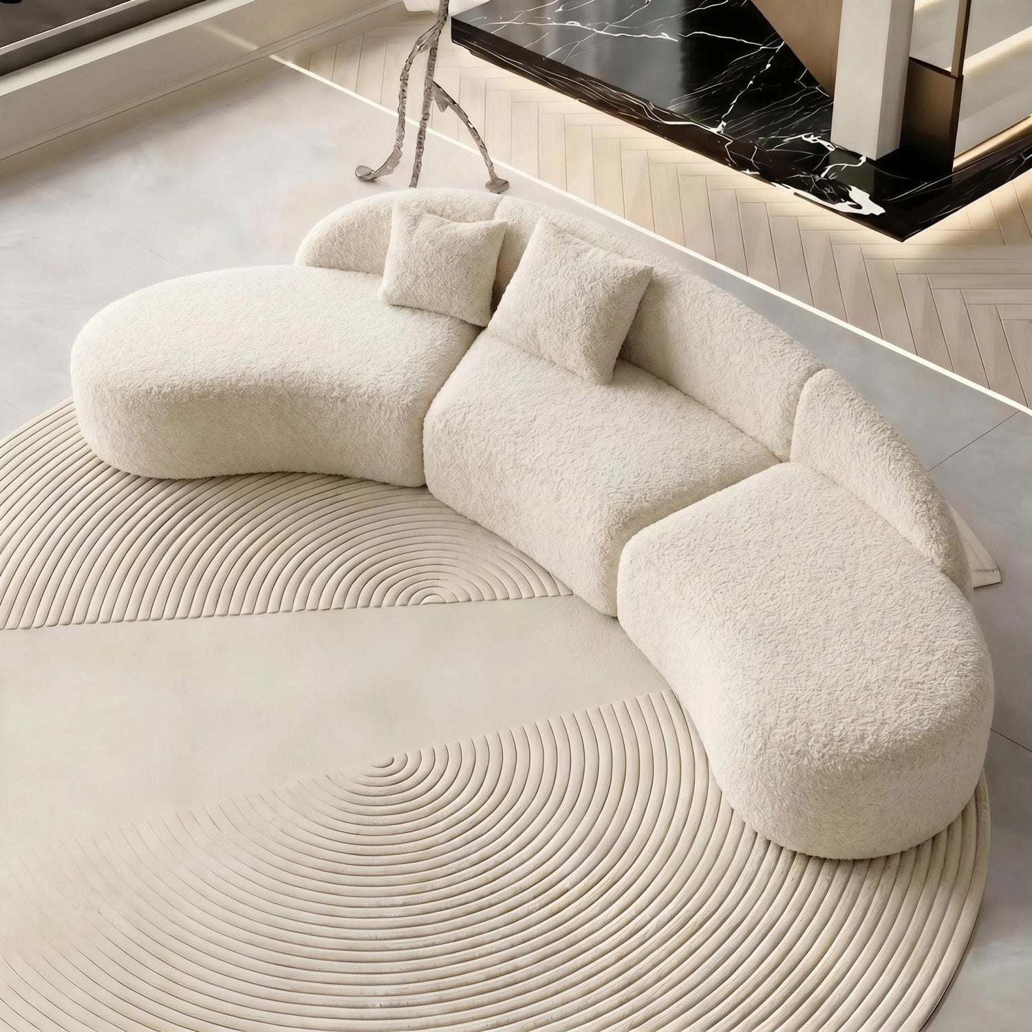 Teddy Fleece C-Shape Curved Sofa Cream Beige 2-7 Seat Bengaluru