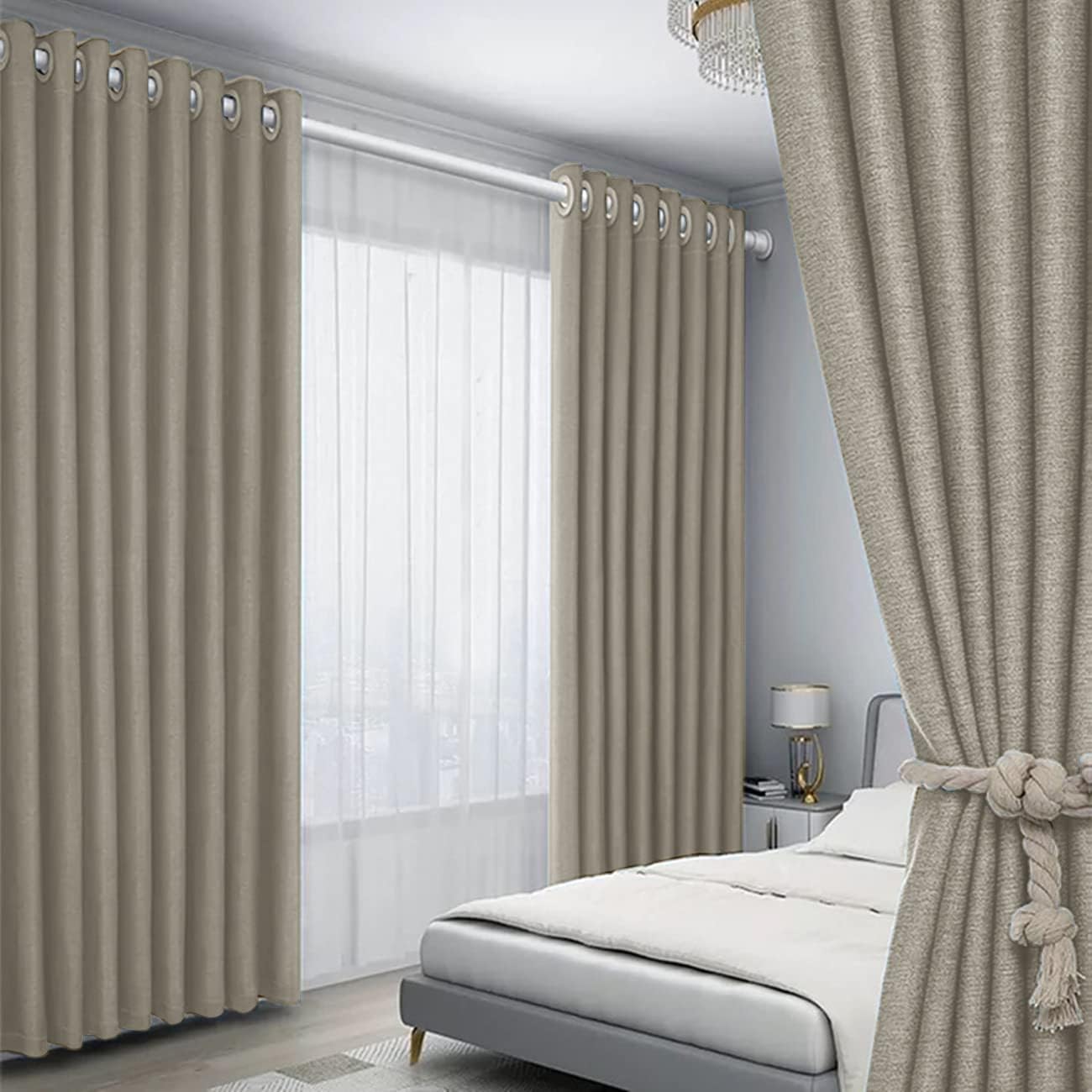 Somuch Living Beige Grey 100% Blackout Curtains Eyelet Grommet 3 Colors Bengaluru