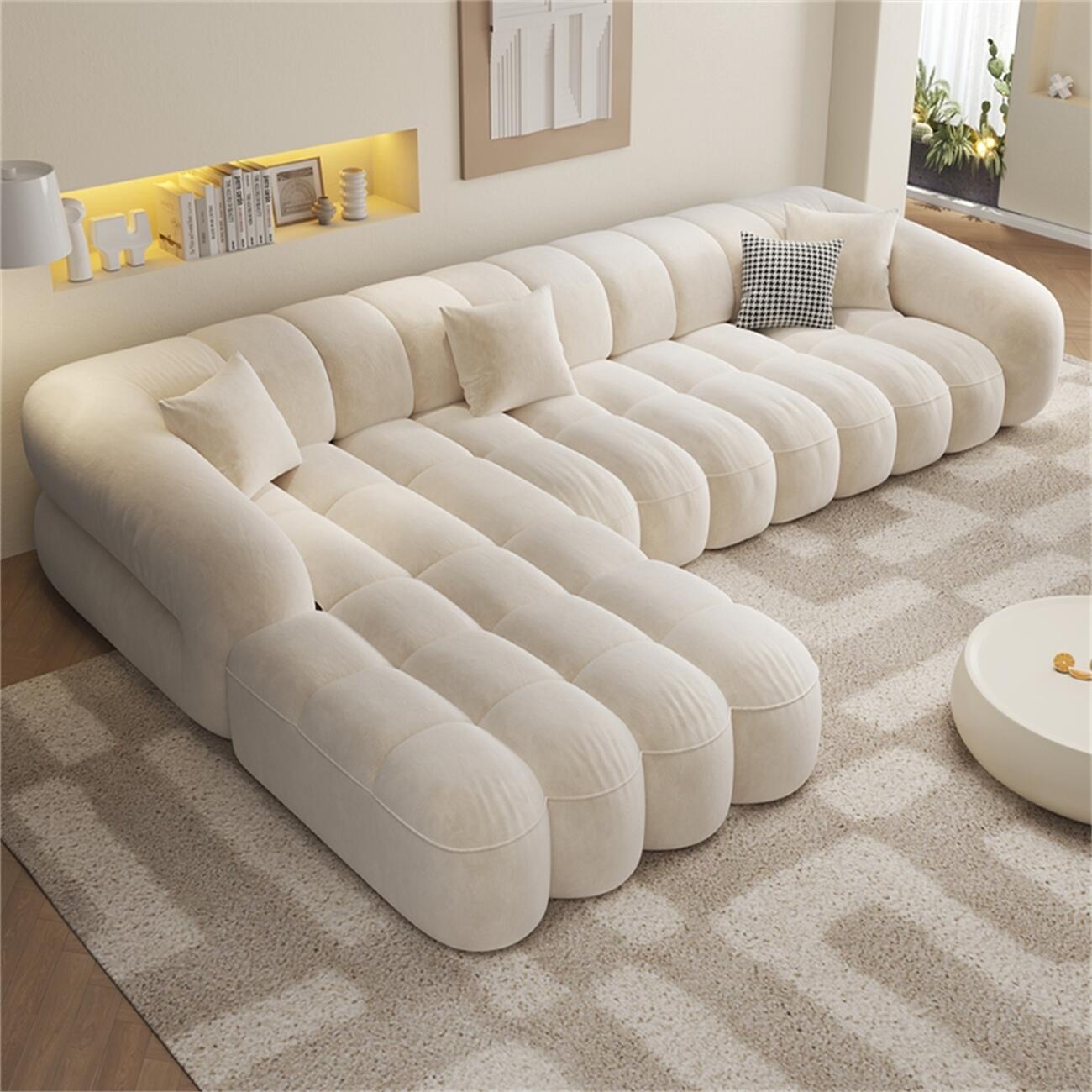 L Shape Corner Sofa Tufted Fleece Multi Color For Living Room