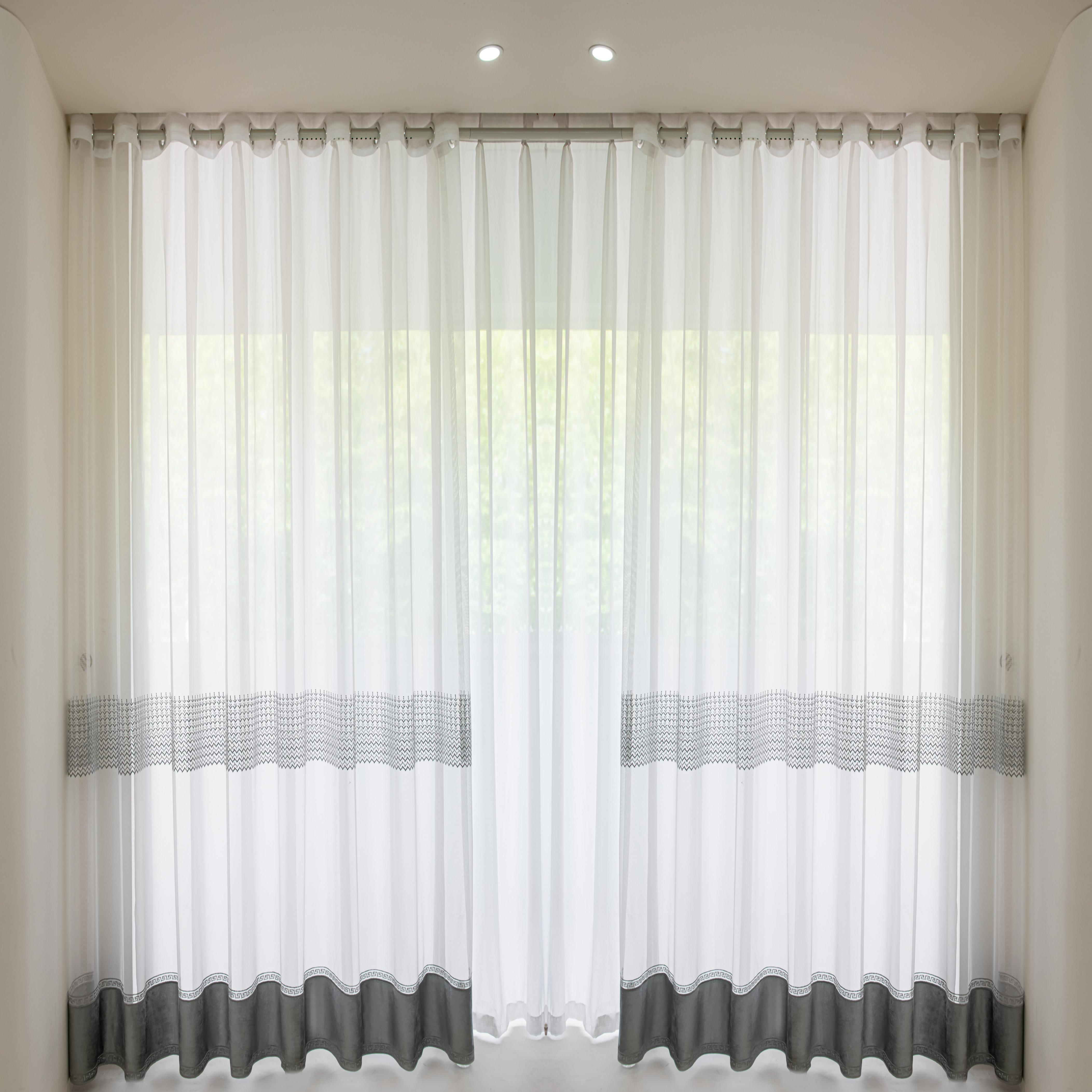 White Grey Layered Sheer Curtains Decorative Trim 2 Colors Bengaluru