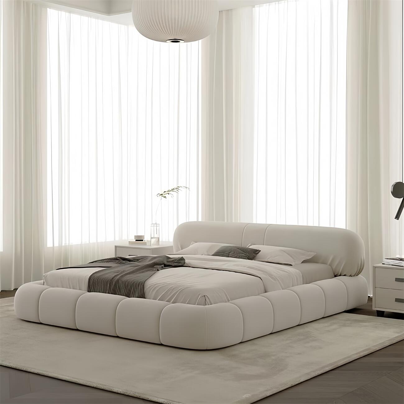 Italian Minimalist Fleece Storage Bed Puff Headboard
