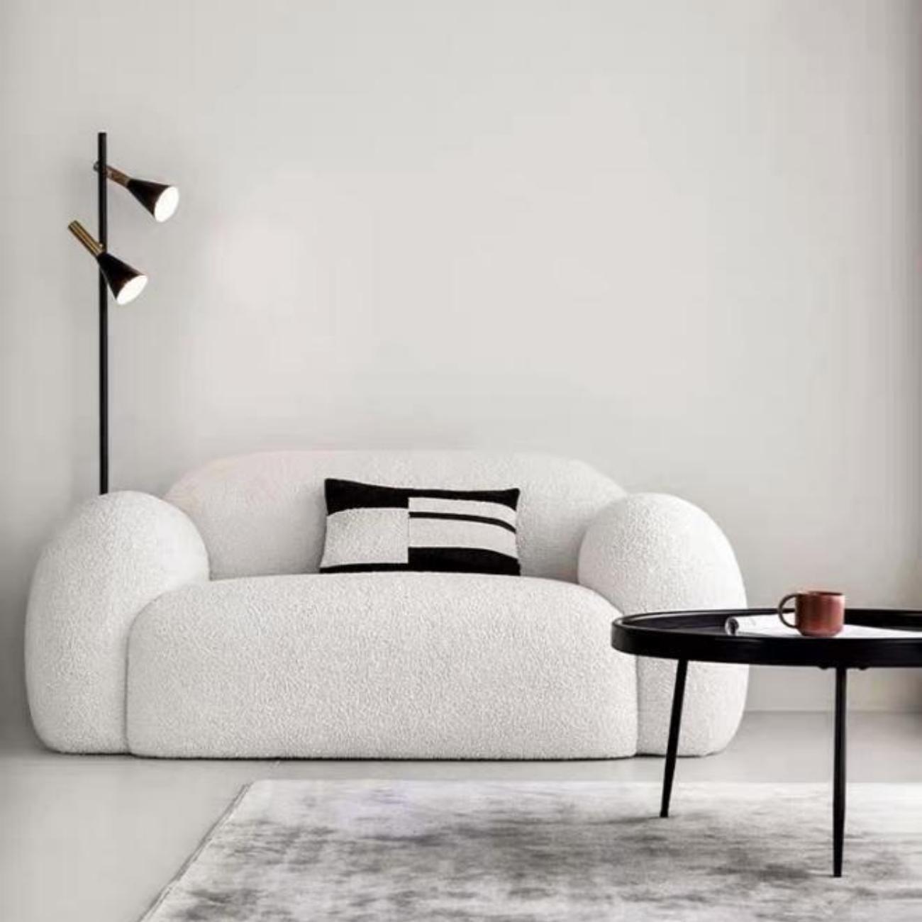 Beige Fleece Sofa Modular Sectional Round Cushions