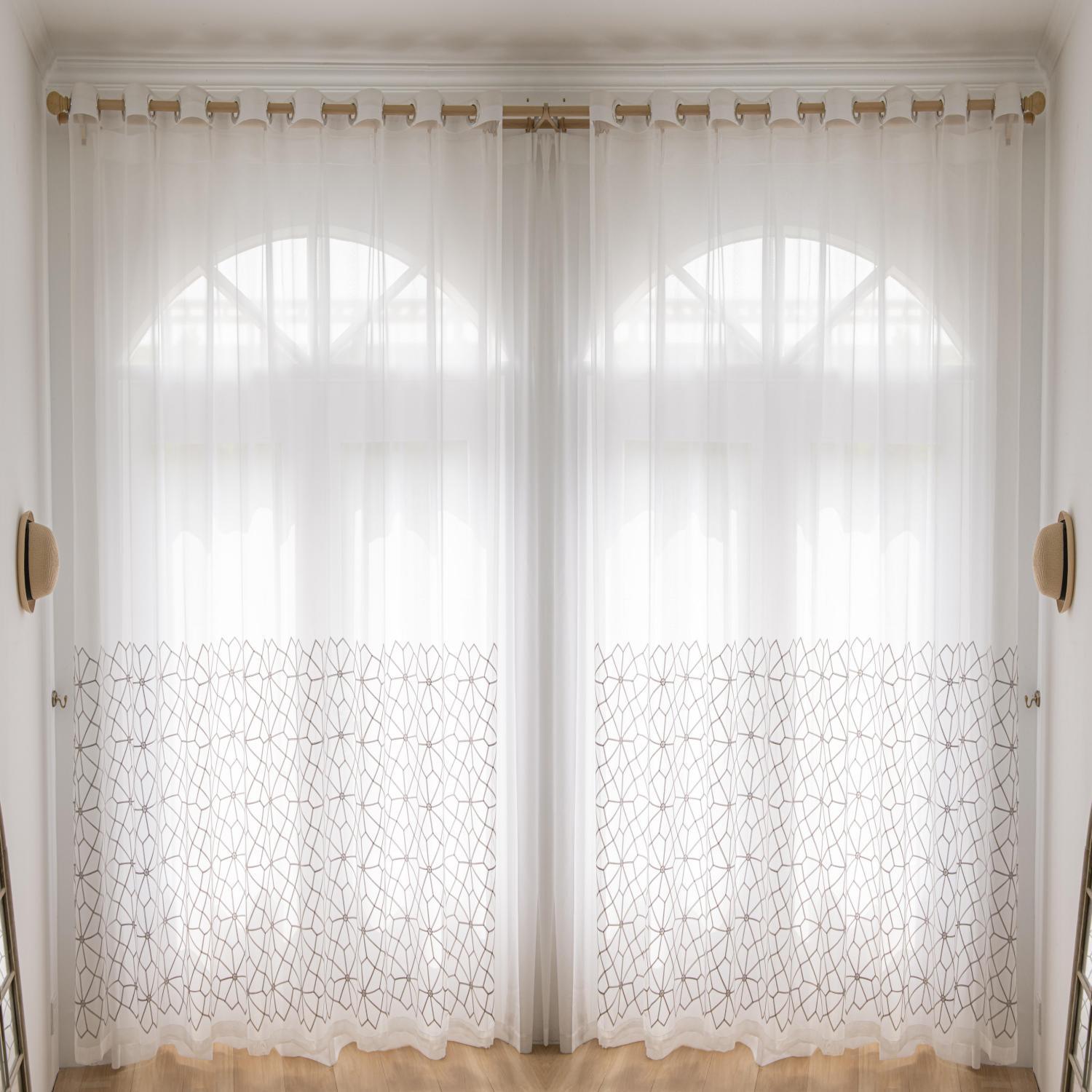 White Grey Embroidered Line Sheer Curtains Rod Pocket 2 Colors Bengaluru