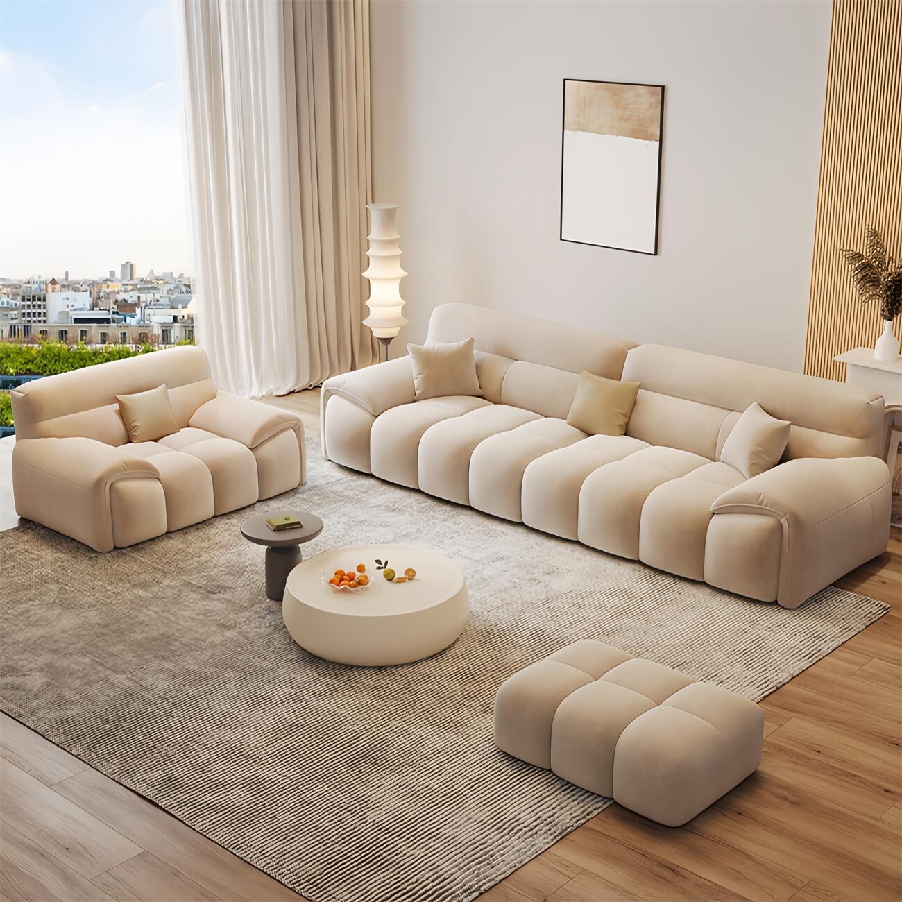 Cloud Fleece Sofa Beige Modular 1-4 Seat Footstool