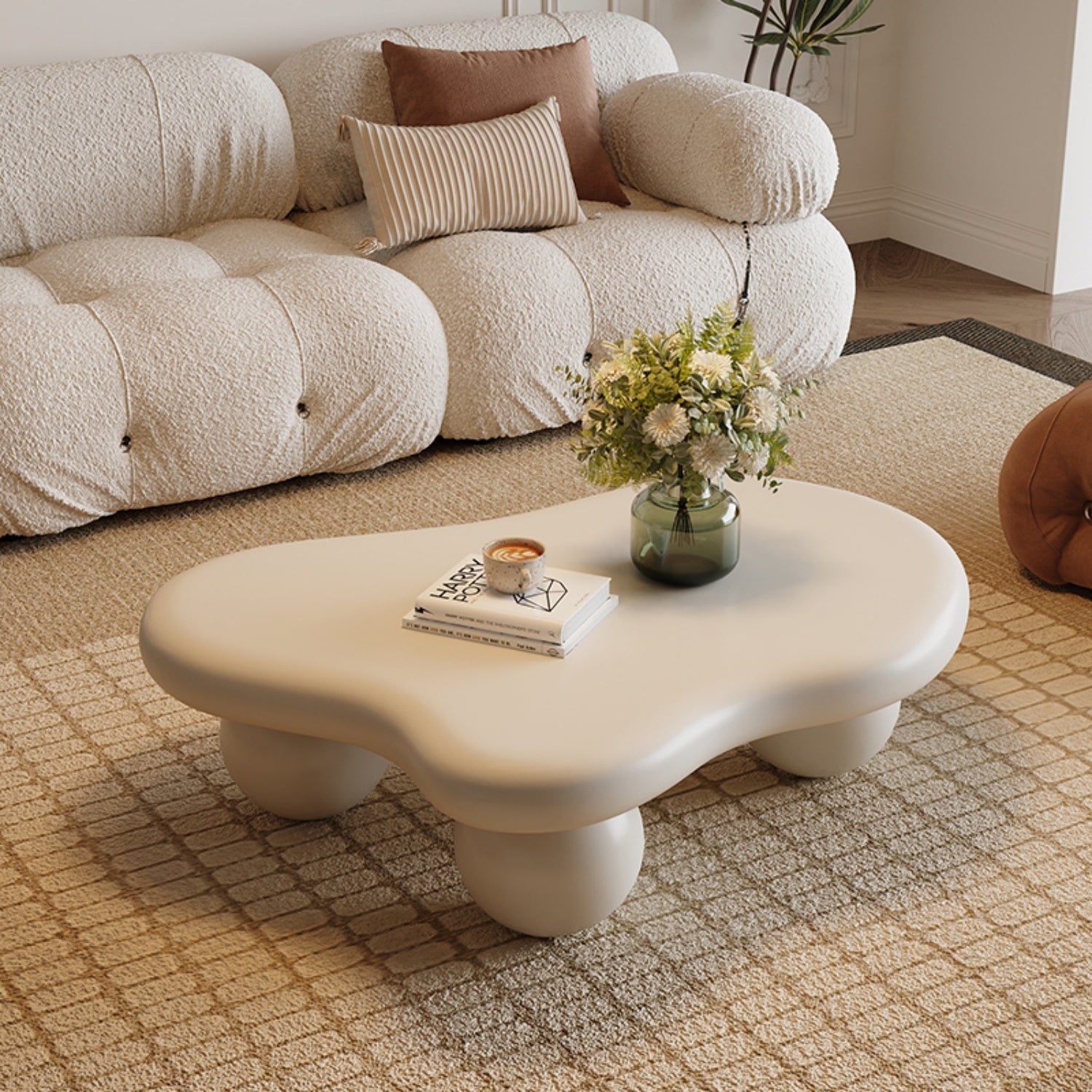 Cream Irregular Rounded Coffee Table Soft Organic Shape | Custom Made Direct From Manufacturer