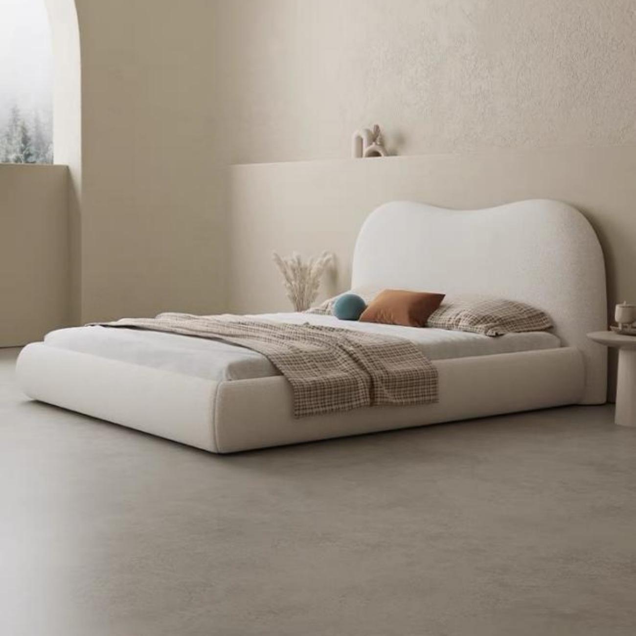 Sherpa Storage Bed Hydraulic Lift Cream Wave Headboard
