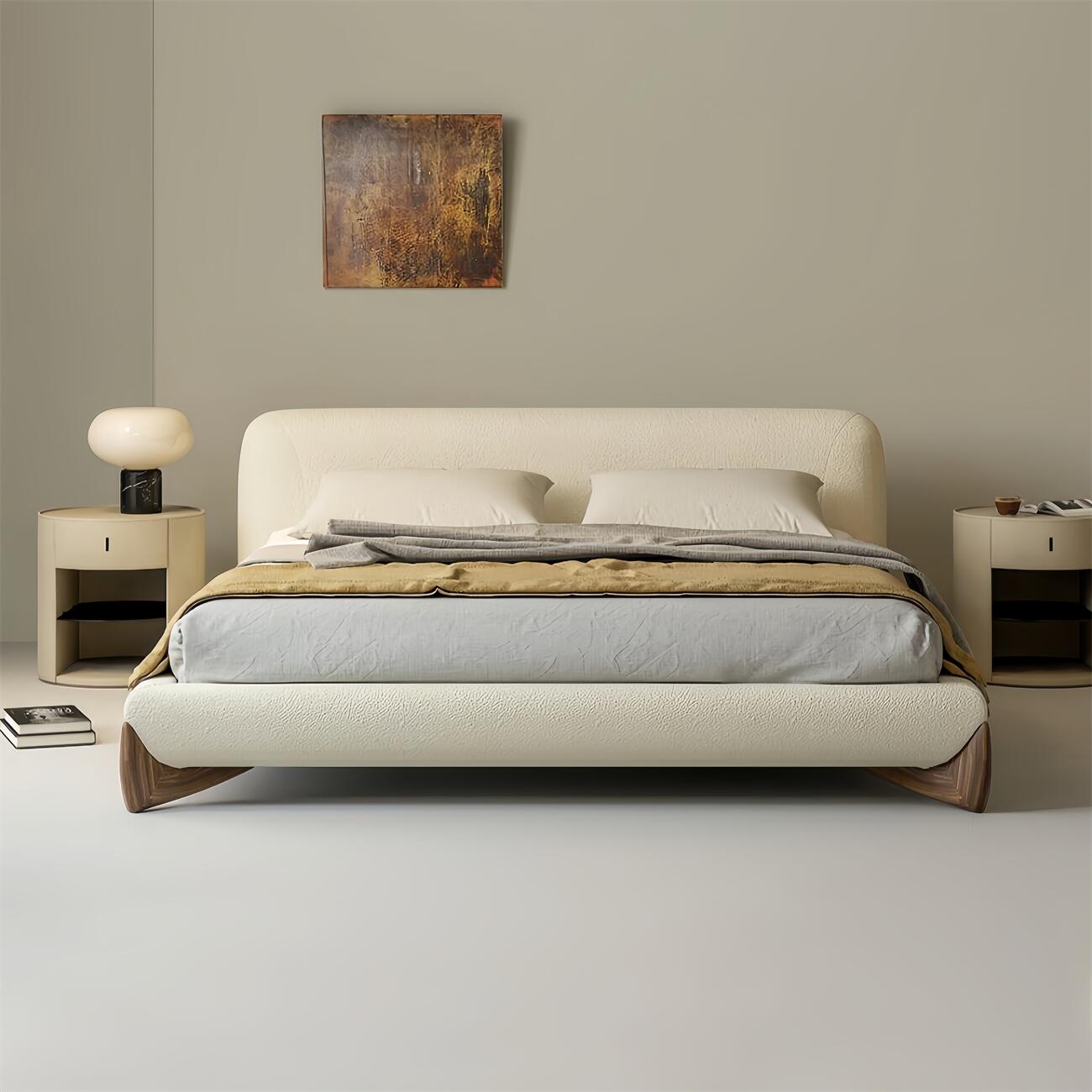 Sherpa Bed Frame Cream Walnut Legs Low Profile