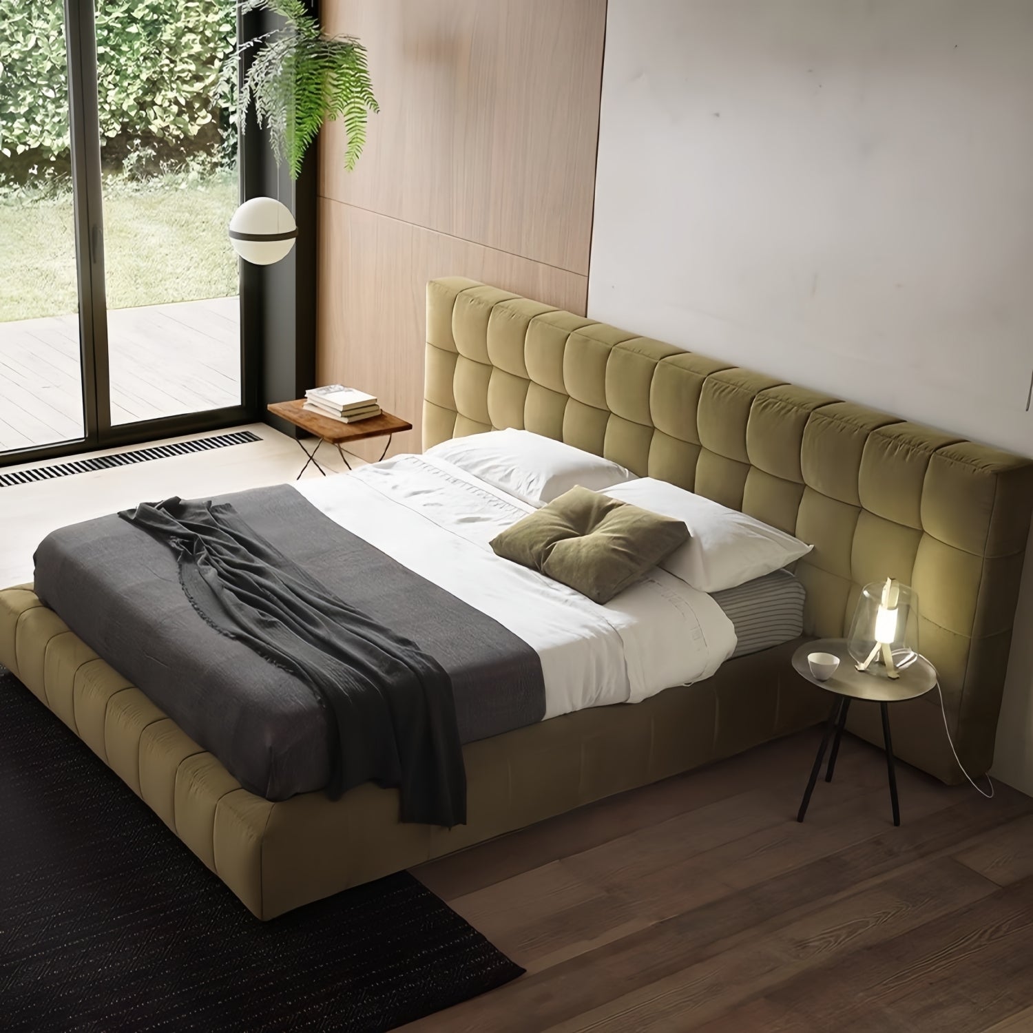 Sherpa Lamb Wool Bed Frame Beige for Bedroom