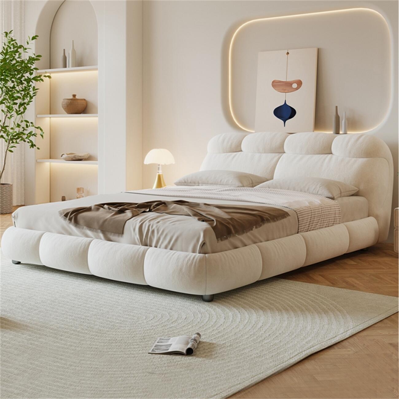 Fleece Off-White Bed Frame for Bedroom