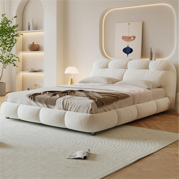 Fleece Off-White Bed Frame for Bedroom