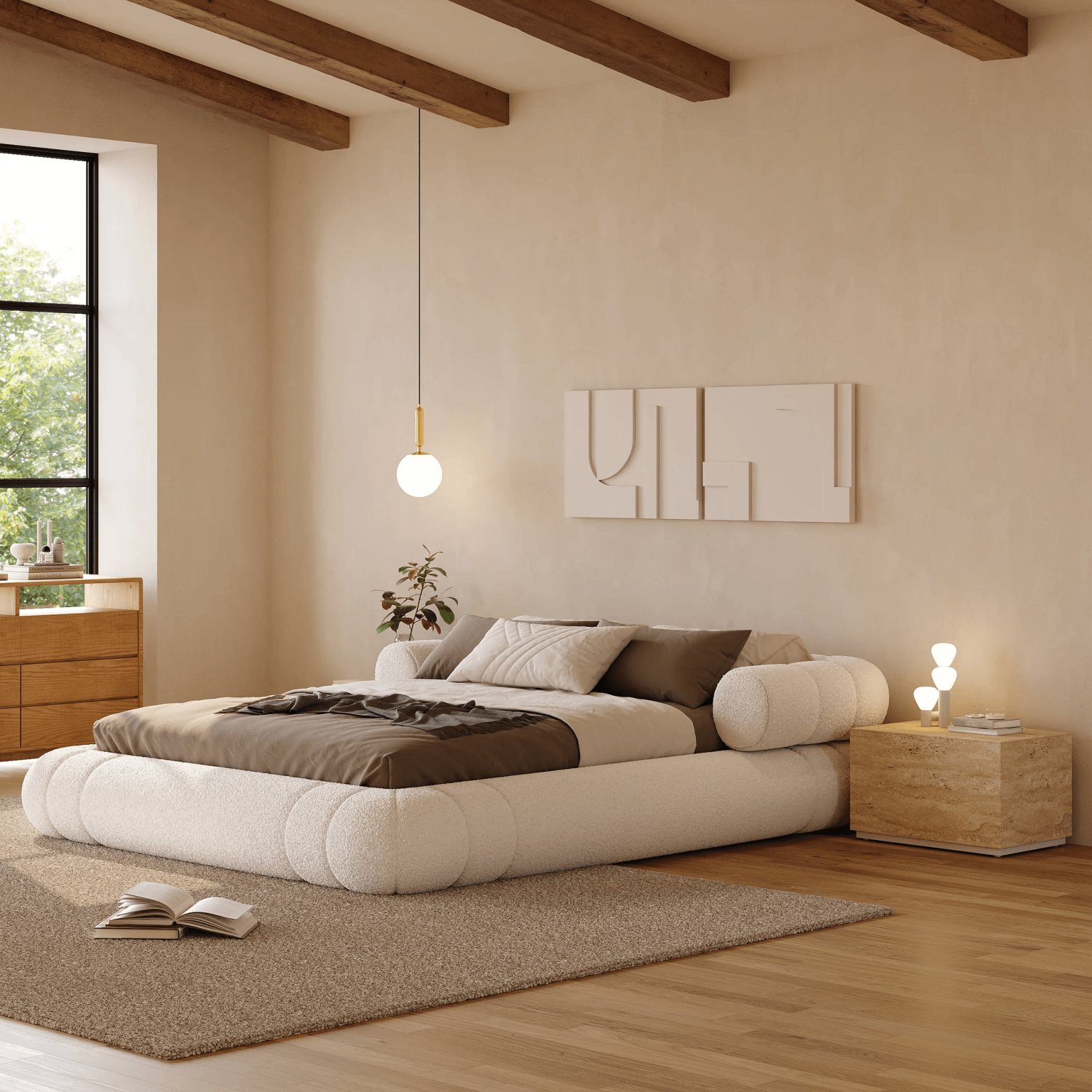 Sherpa Fleece Bed Frame Beige for Bedroom