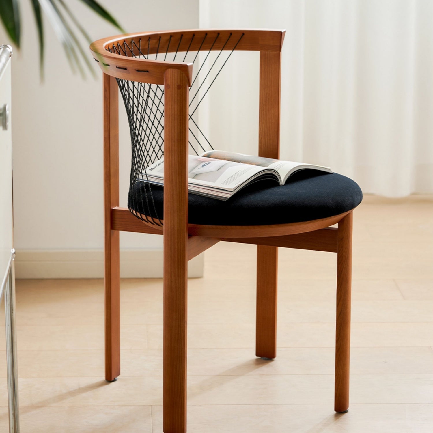 Duna Brown Wood Frame Chair Black Woven Back Round Seat | Custom Made Direct From Manufacturer