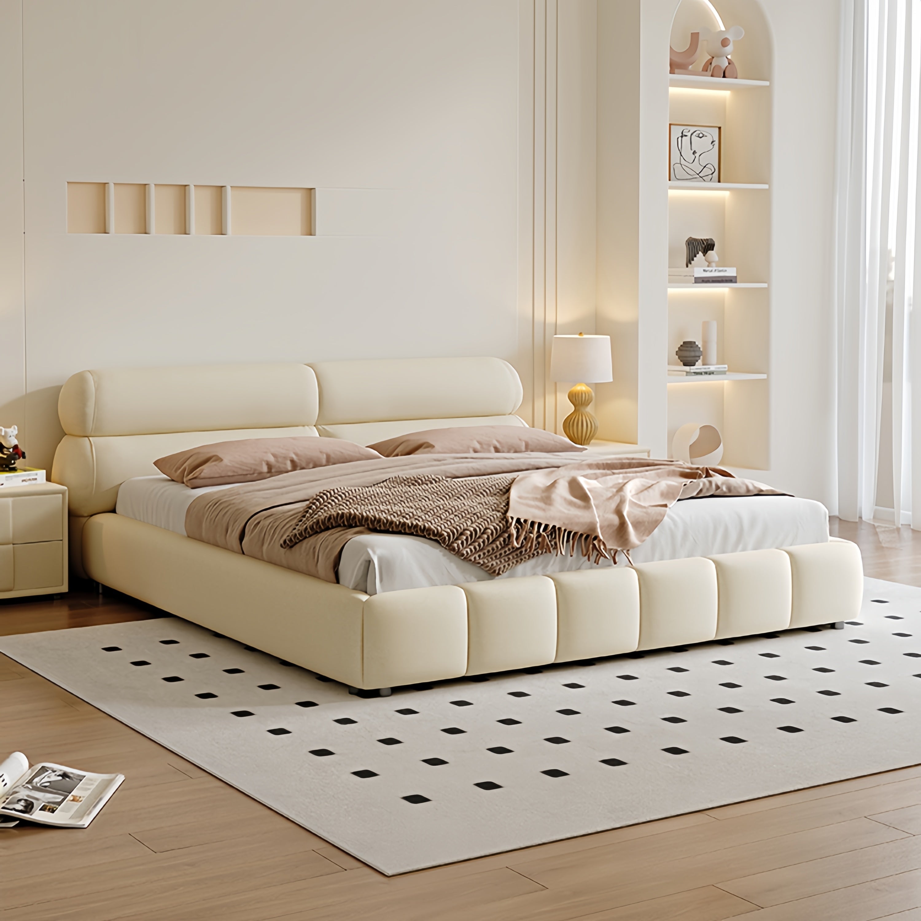 Sherpa Lamb Wool Bed Frame Beige for Bedroom