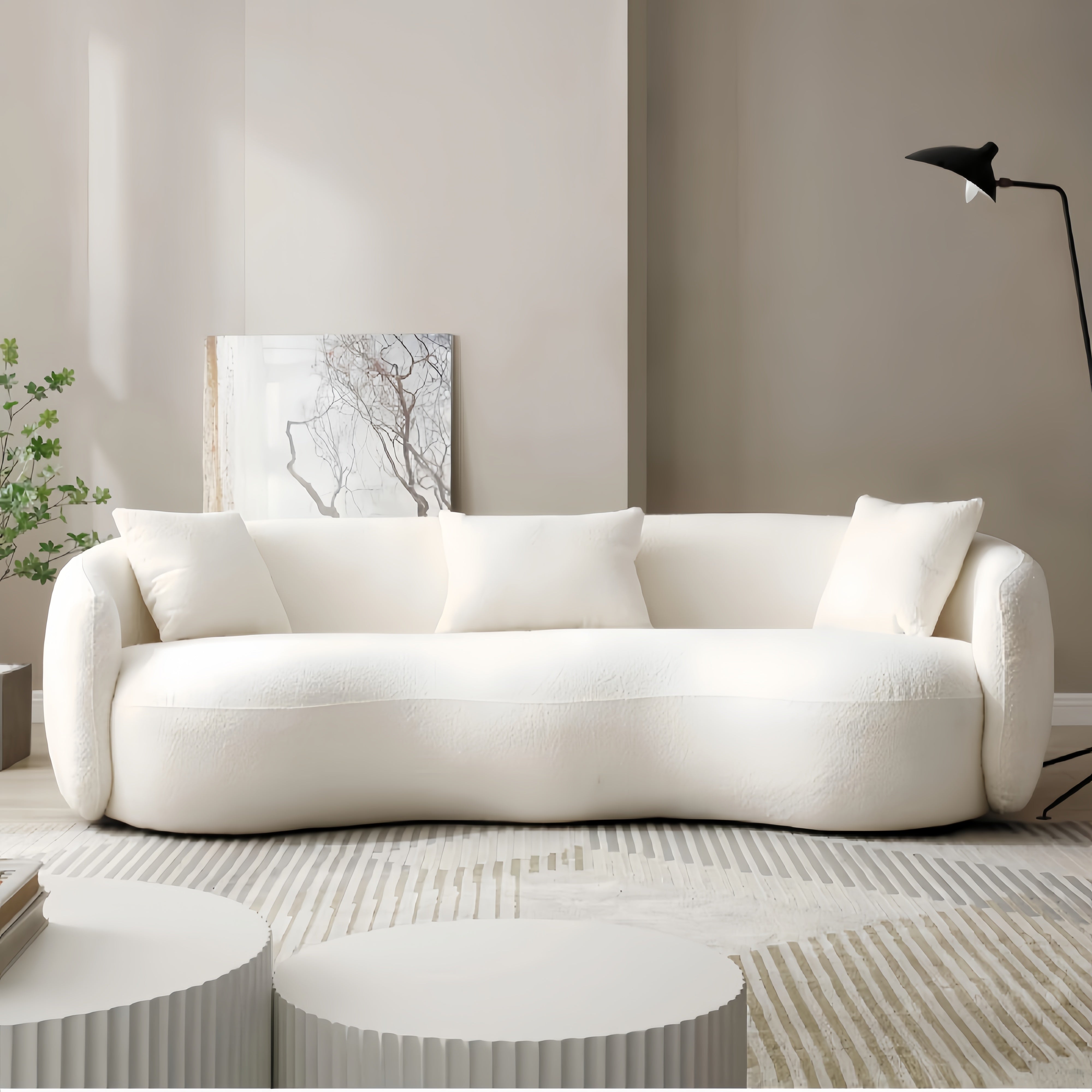 Fleece Beige Three Seater Sofa for Living Room