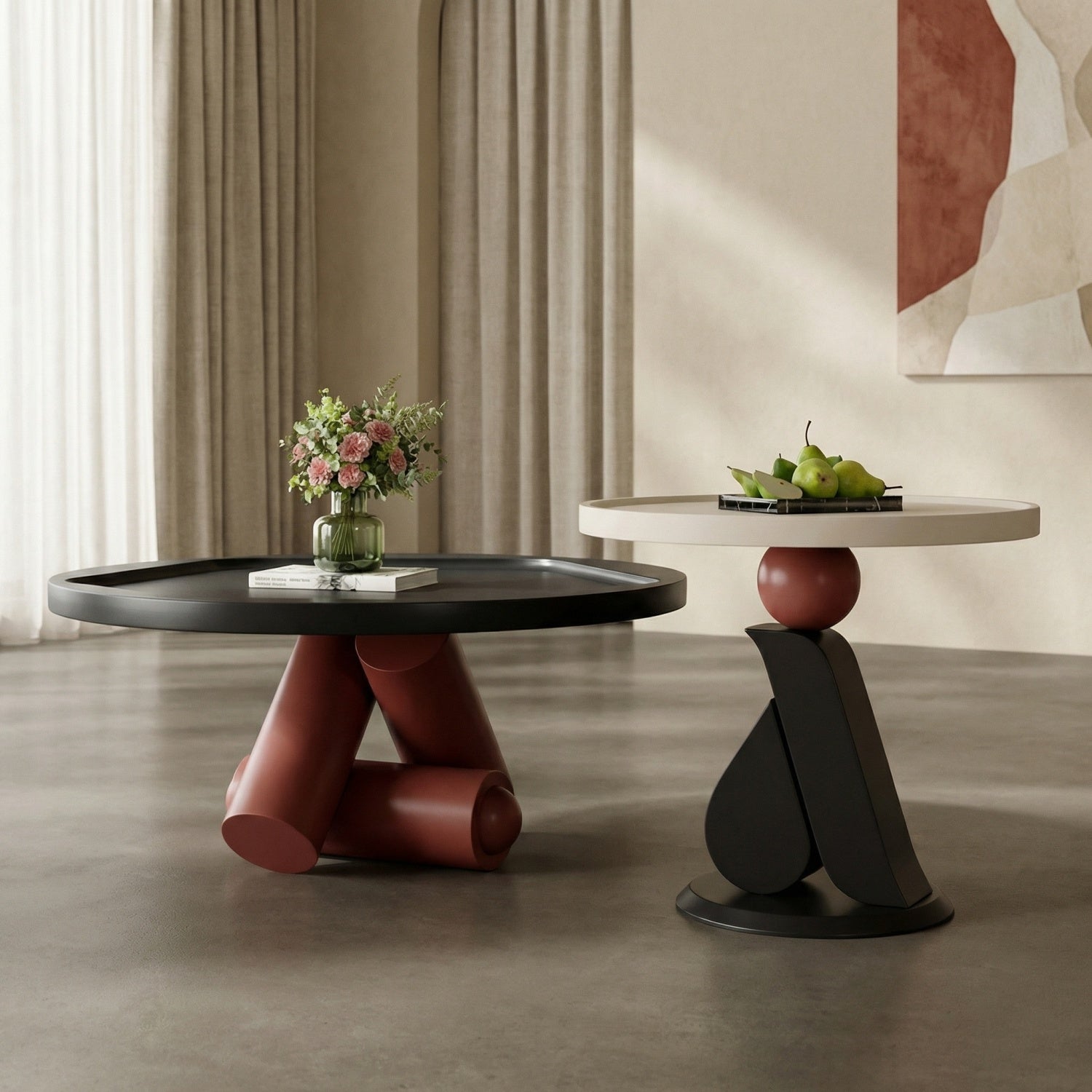 Black White & Red Art Design 2-Piece Coffee Table Set