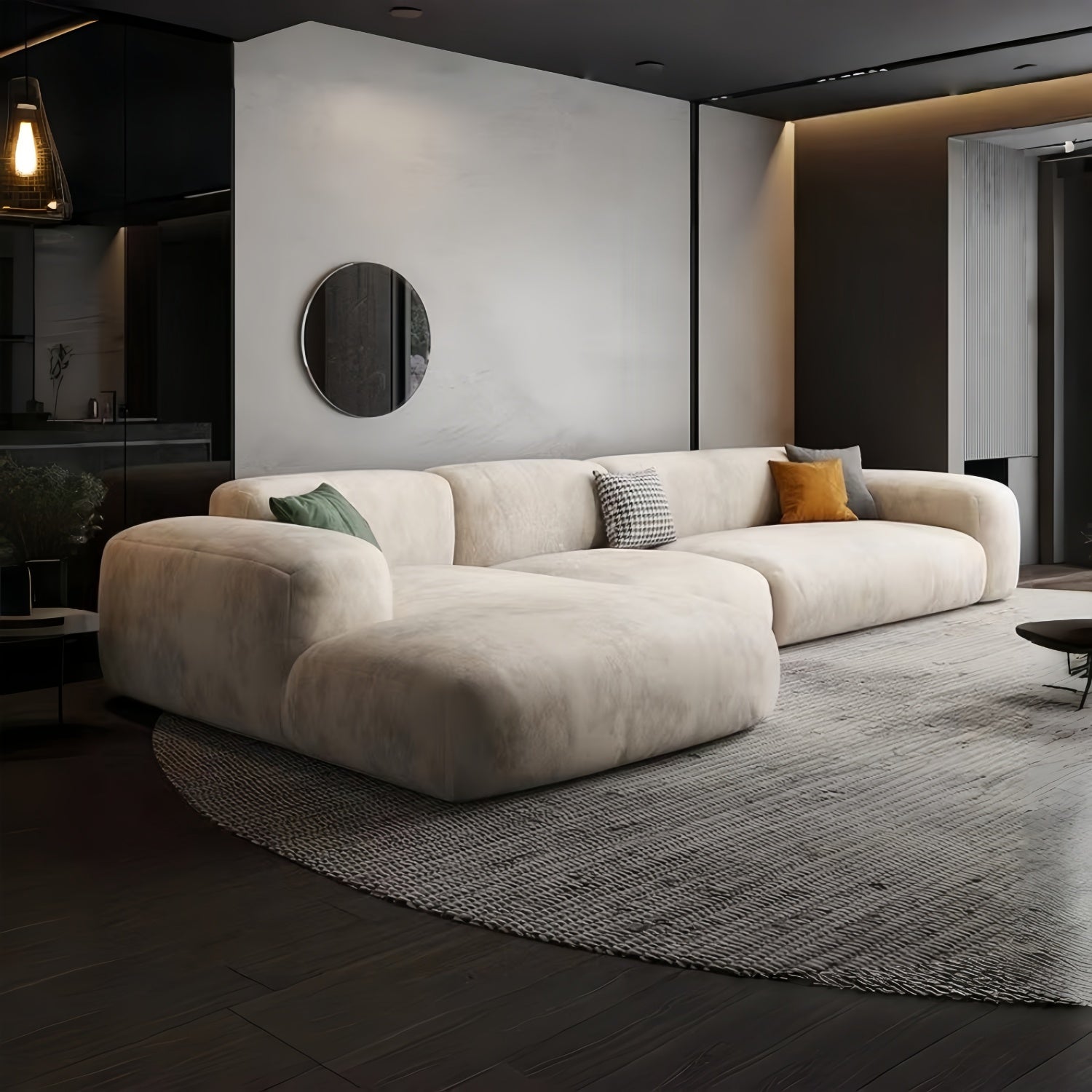 Cloud Complete Sofa Set Beige L-Shape for Living Room