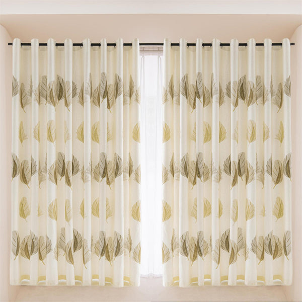 White Leaf Feather 60% Blackout Curtains Eyelet Bedroom Bengaluru