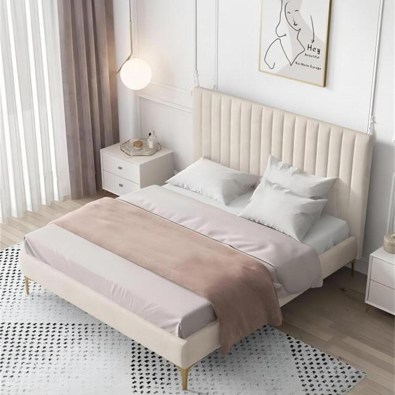 Off-White Sherpa Fleece Bed Frame Bedroom