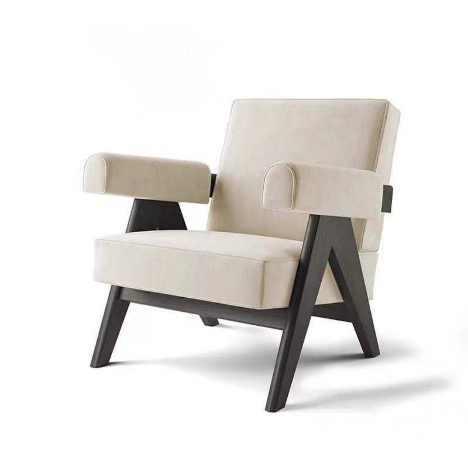 Cream Upholstered Armchair A-Frame Wood Legs Block Arms Bengaluru | Somuch Living