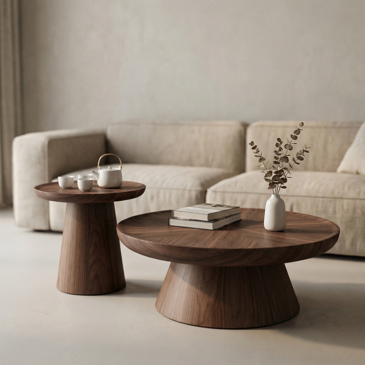 Round Coffee Table Set Walnut Dual Height 2-Piece | Custom Made Direct From Manufacturer