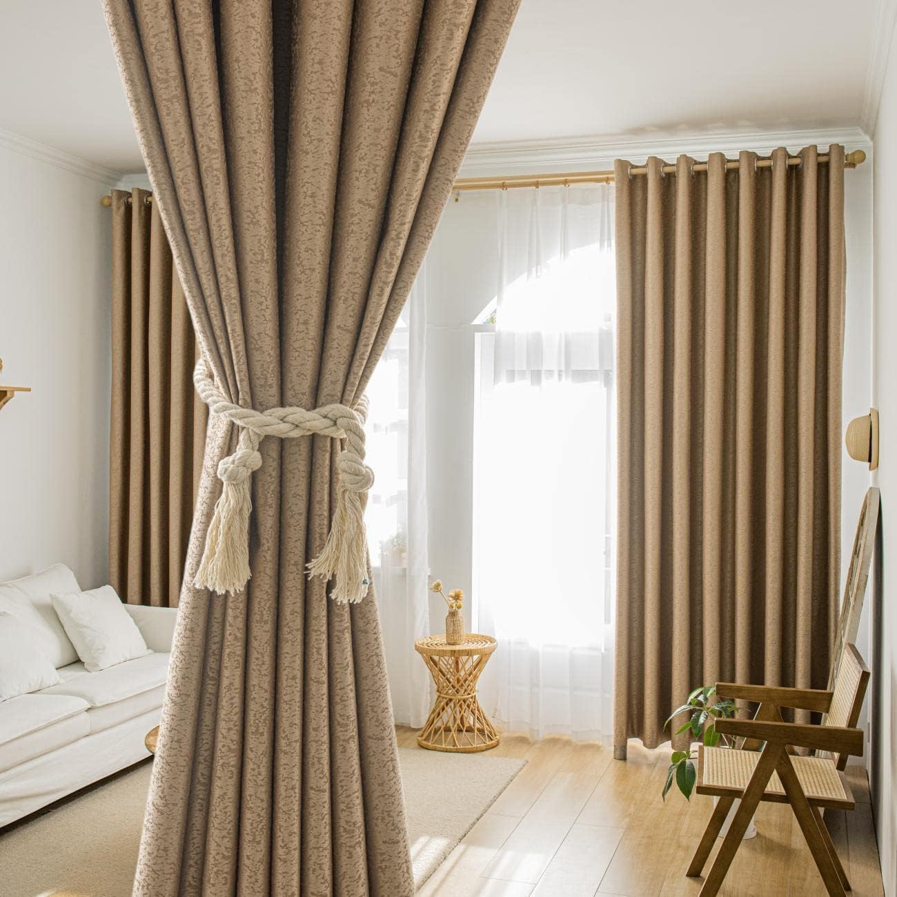 Somuch Living Beige Brown 100% Blackout Curtains Textured Eyelet 7 Colors Bengaluru