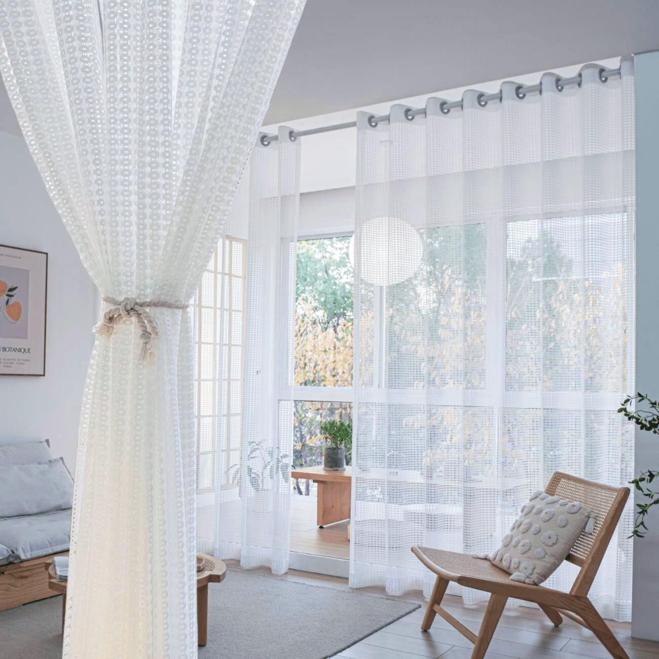 White Dotted Sheer Voile Curtains Rod Pocket 2 Colors Bengaluru