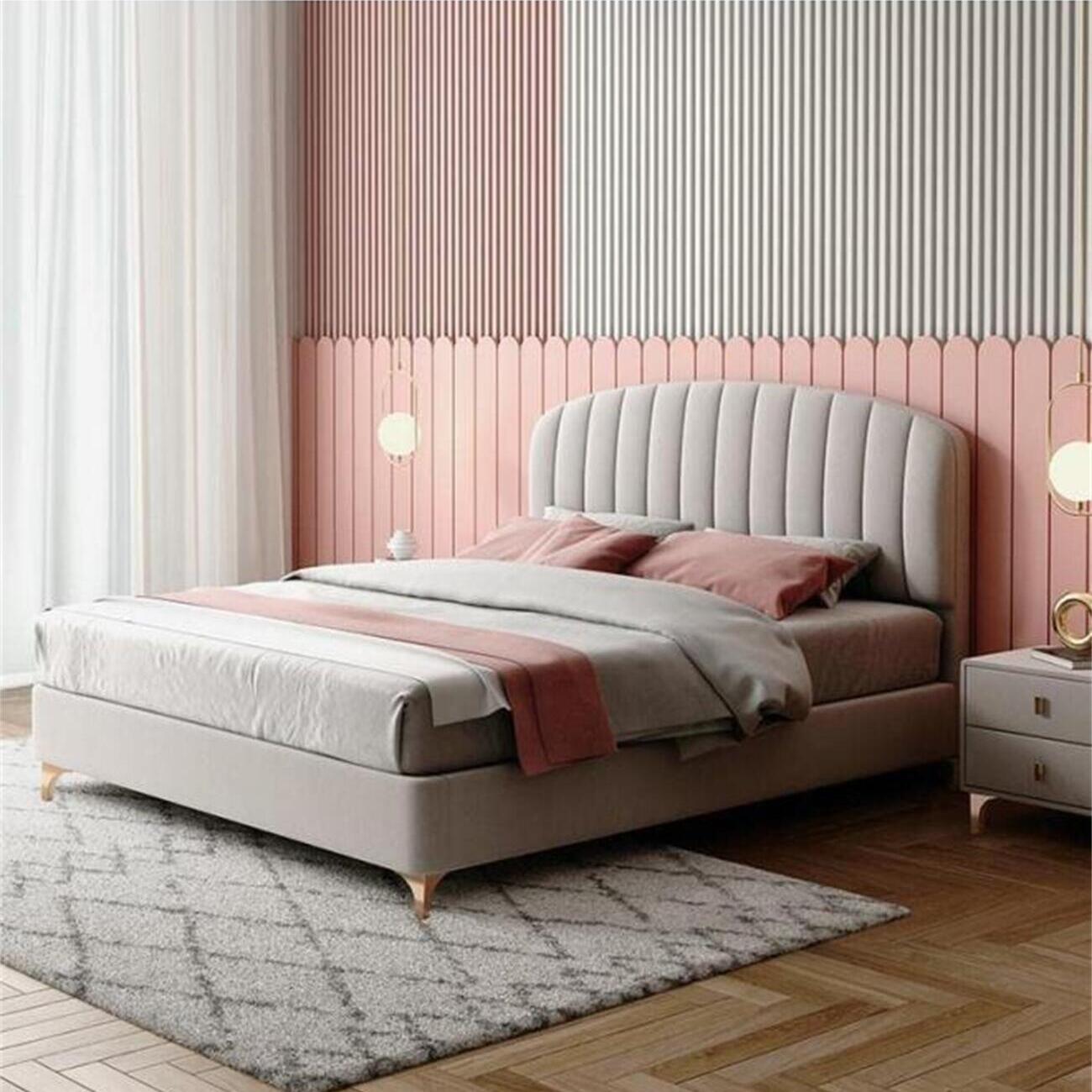 Modern Sherpa Fleece Bed Frame in Off-White for Bedroom