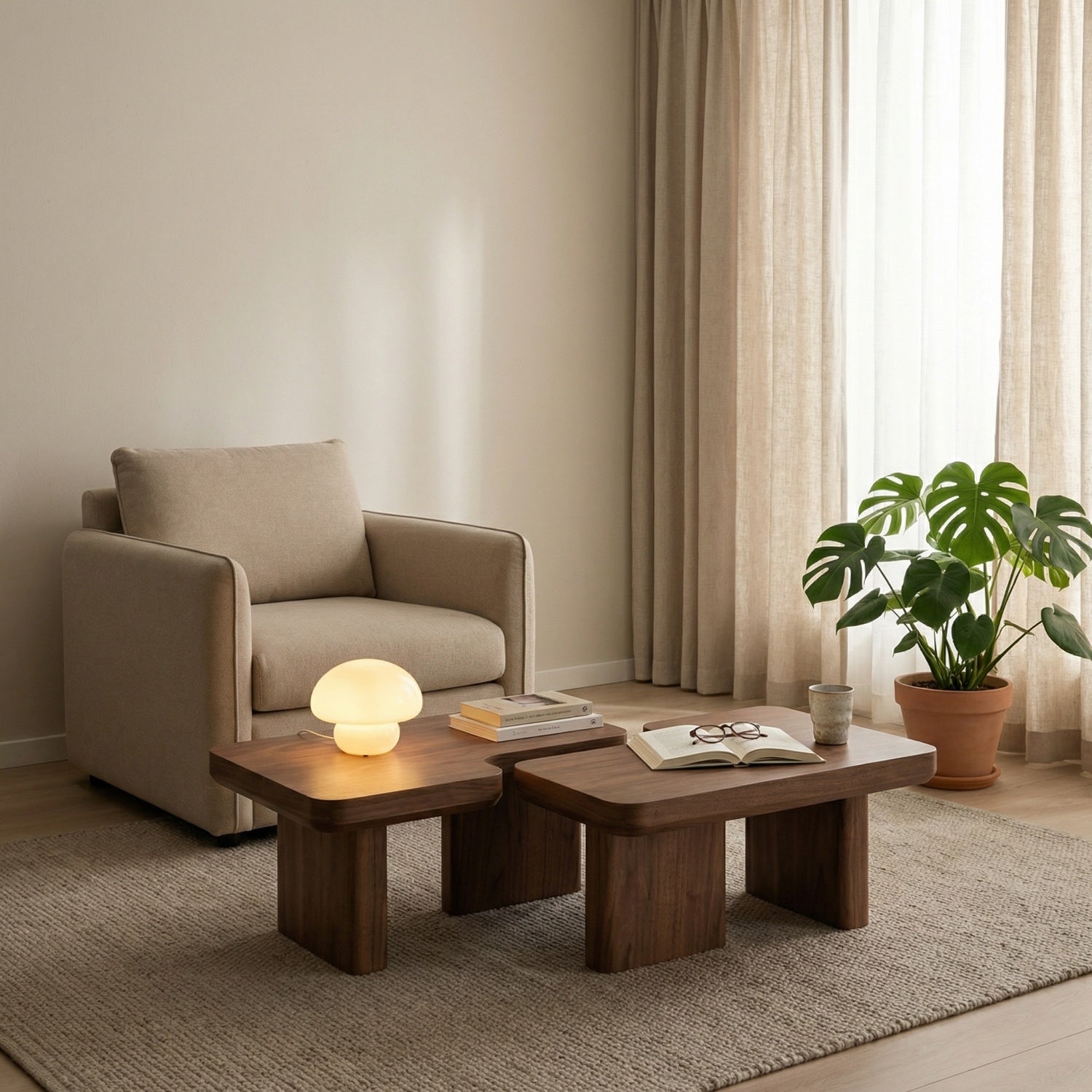 Rectangular Coffee Table Set Walnut Asymmetric 2-Piece Bengaluru | Custom Made Direct From Manufacturer
