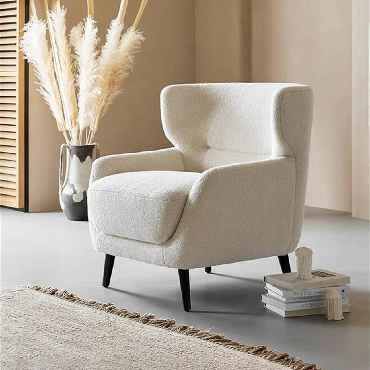 Fleece Lounge Chair High Back Metal Legs Design