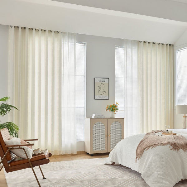 White Semi-Transparent Sheer Curtains Subtle Texture Living Room Bengaluru