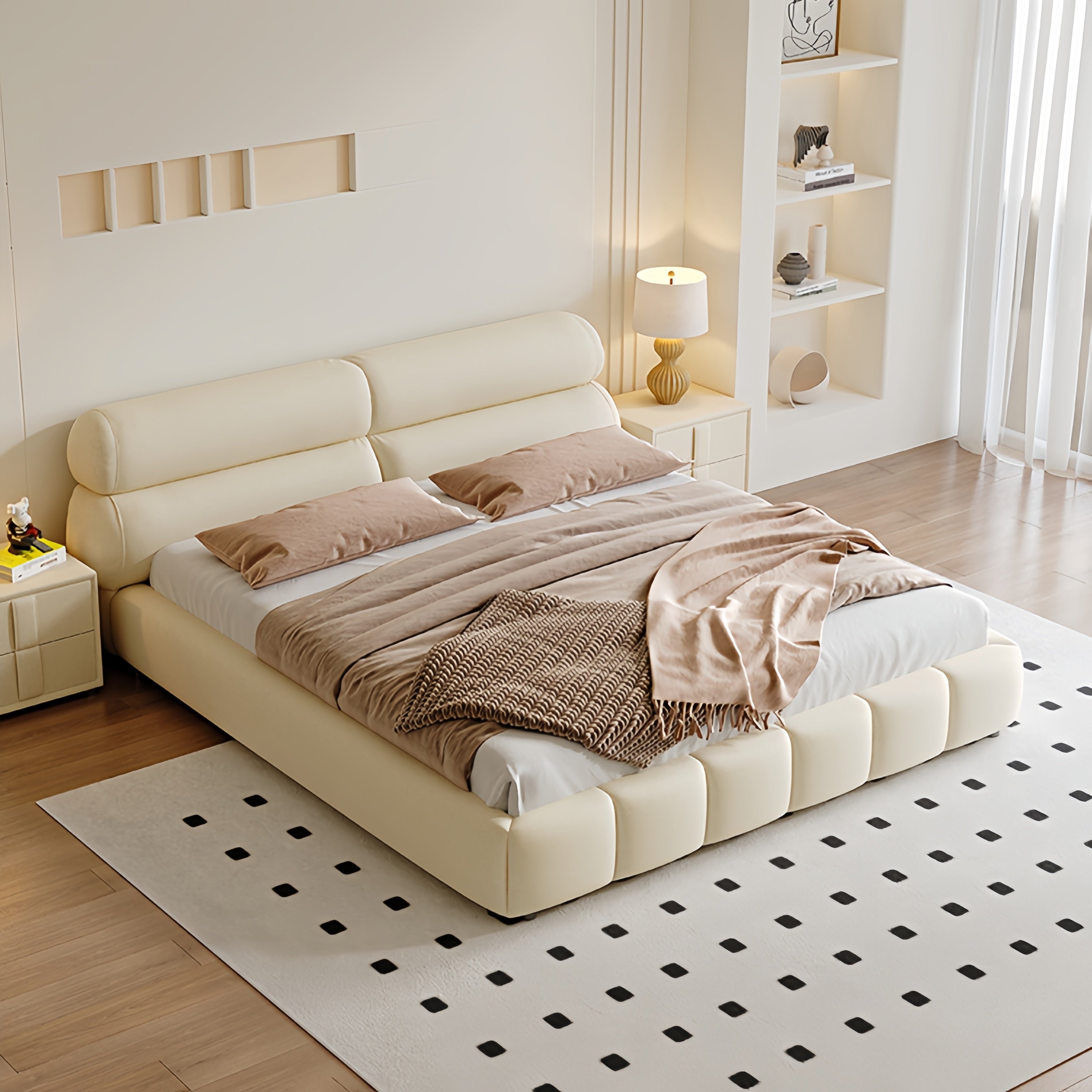 Sherpa Lamb Wool Bed Frame Beige for Bedroom