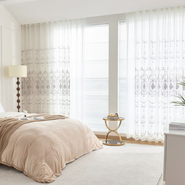 Florence Baroque Floral Pattern Embroidered Voile Curtains