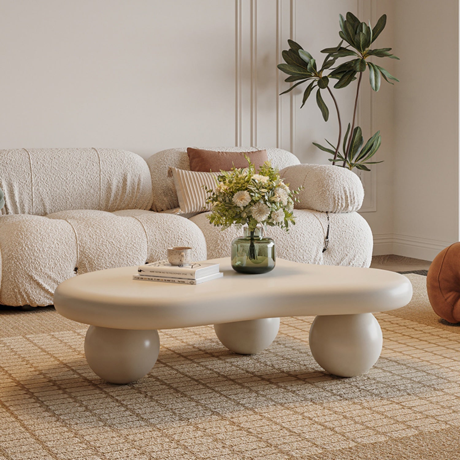 Cream Irregular Rounded Coffee Table Soft Organic Shape | Custom Made Direct From Manufacturer