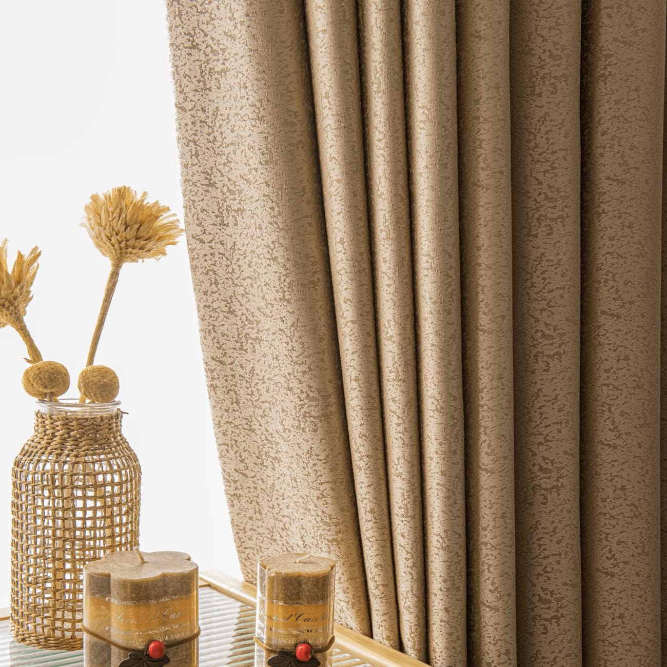 Somuch Living Beige Brown 100% Blackout Curtains Textured Eyelet 7 Colors Bengaluru