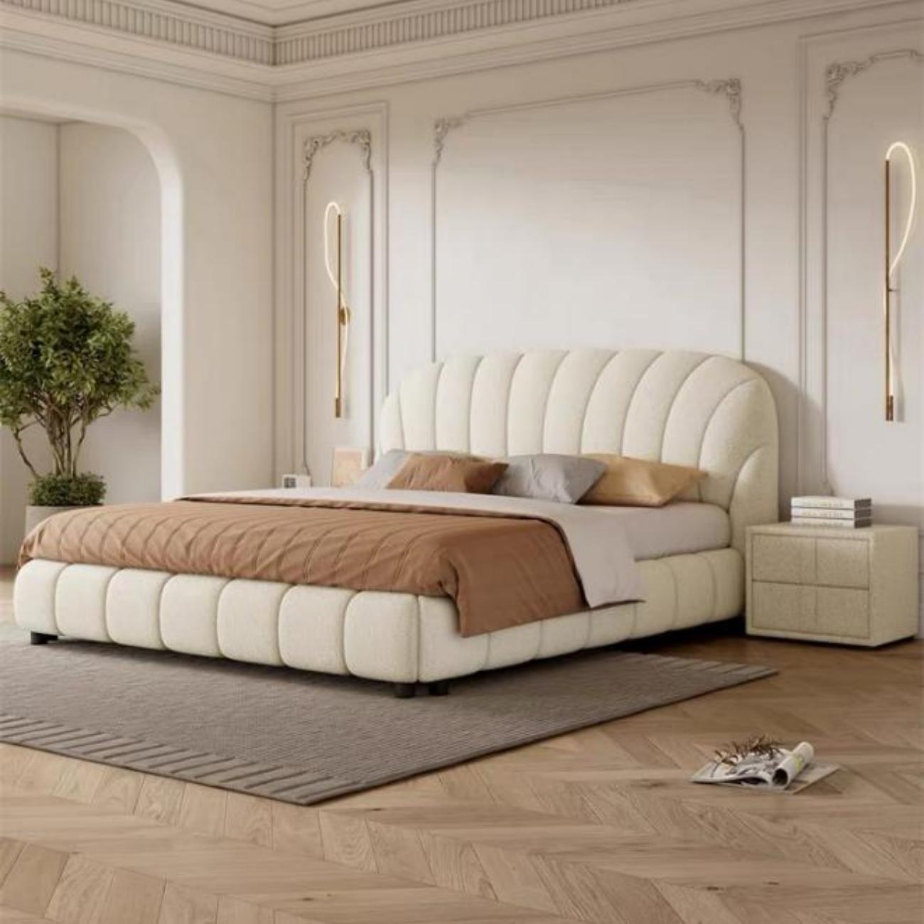 Imperiale Curved  Textured Headboard White Fleece Bed