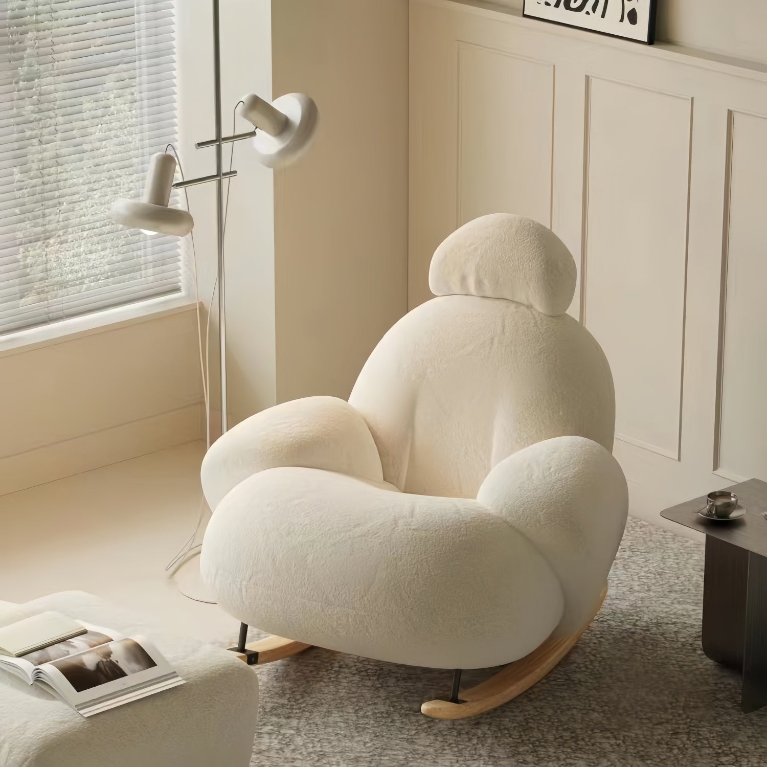 White Plush Rocking Chair Teddy Fleece Rounded Design Cozy Bengaluru | Somuch Living