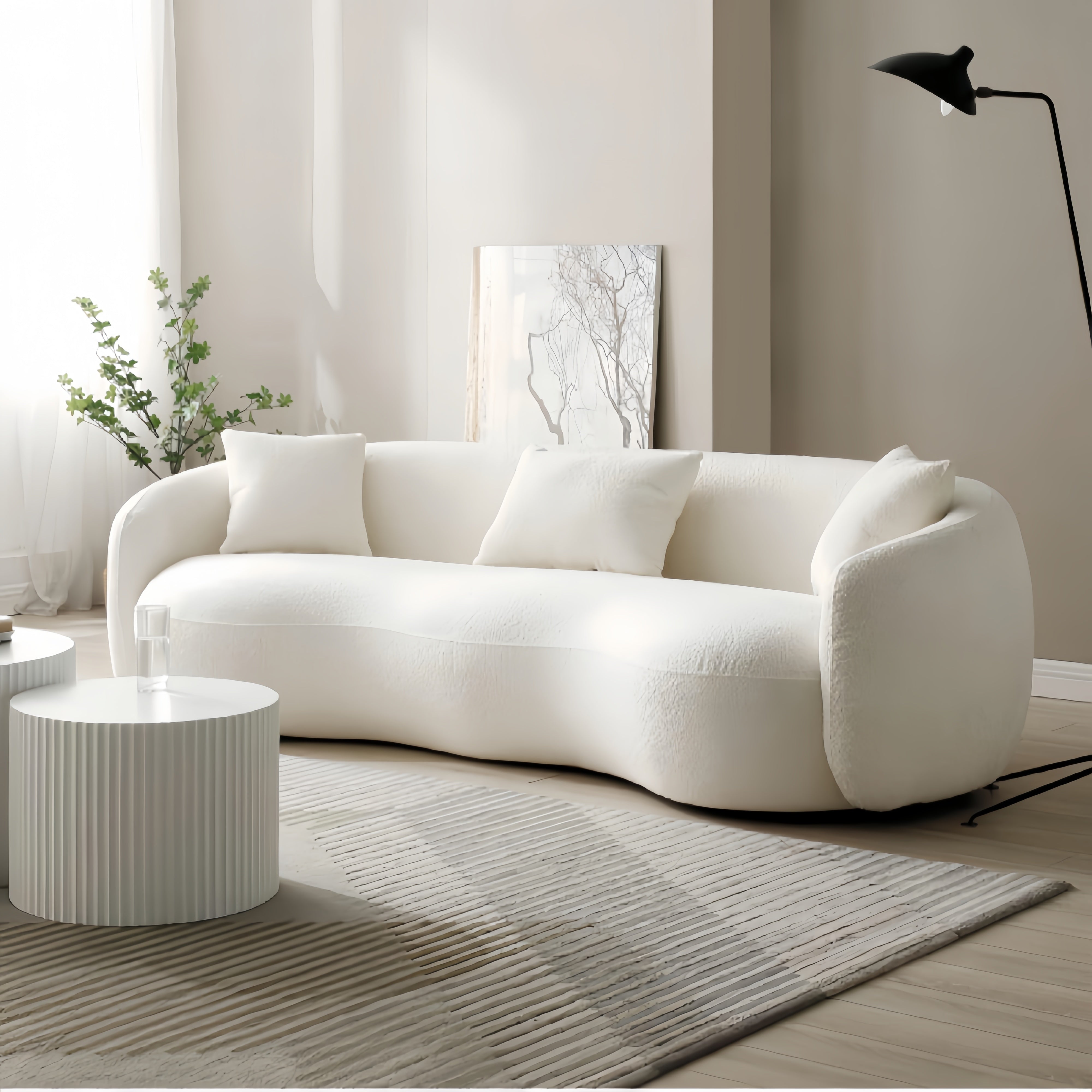 Fleece Beige Three Seater Sofa for Living Room