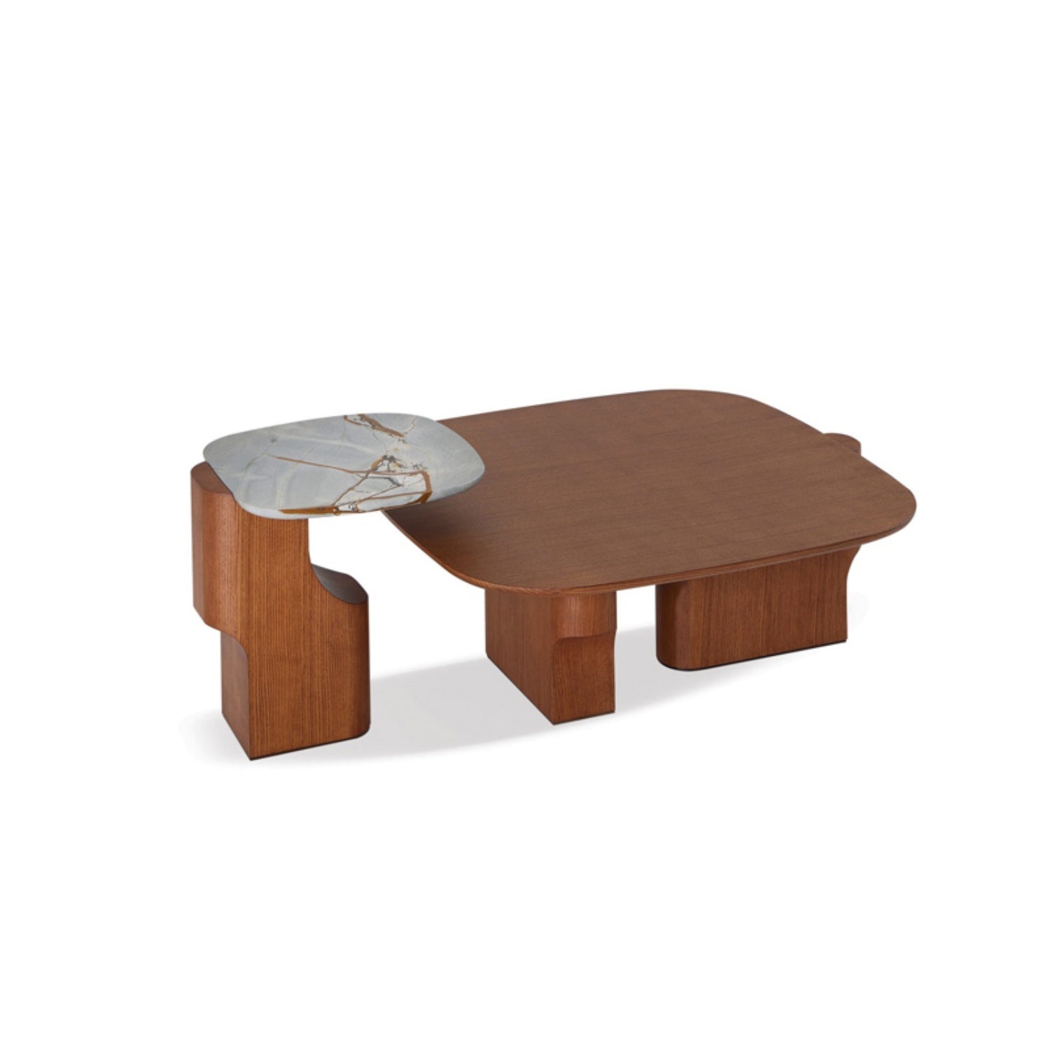 Irregular Geometric Wood Coffee Table Dual Height Set | Custom Made Direct From Manufacturer