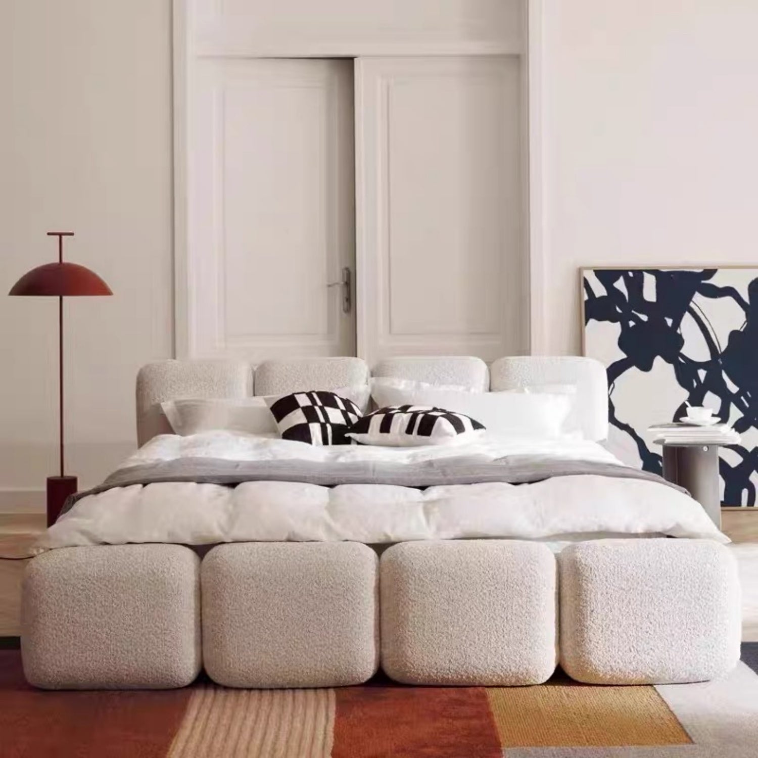 Sherpa Cloud Block upholstered Bed For Bedroom