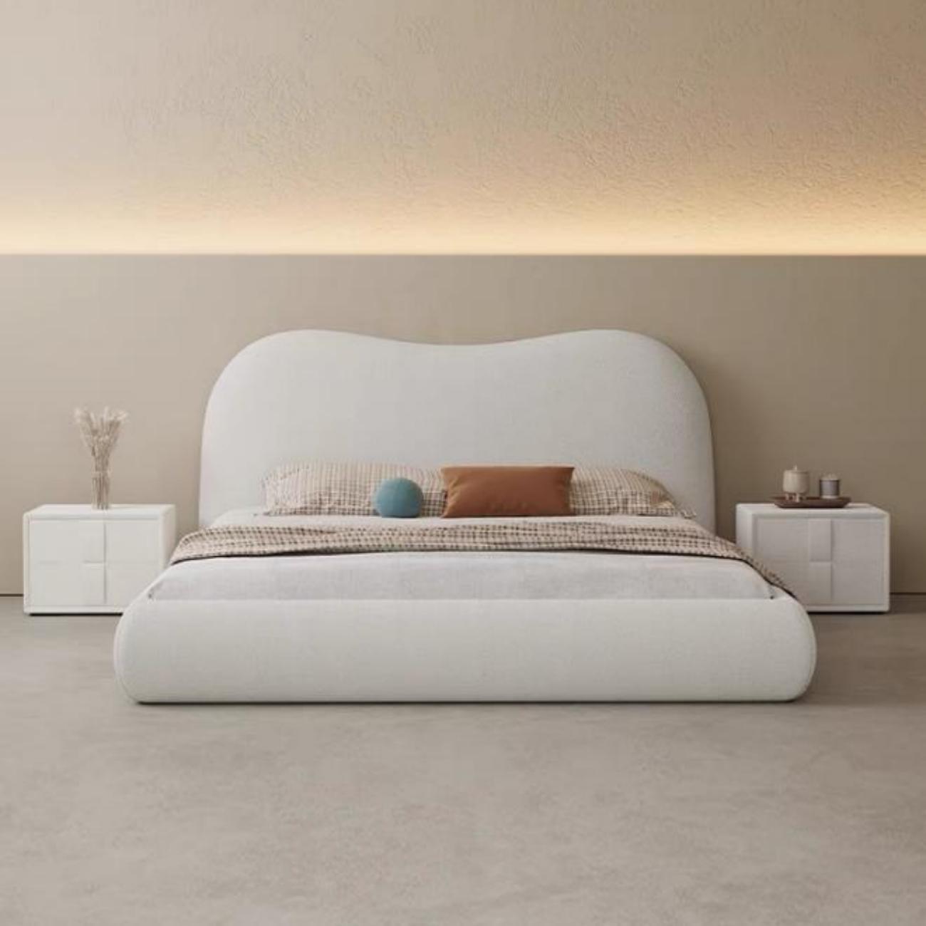 Sherpa Storage Bed Hydraulic Lift Cream Wave Headboard