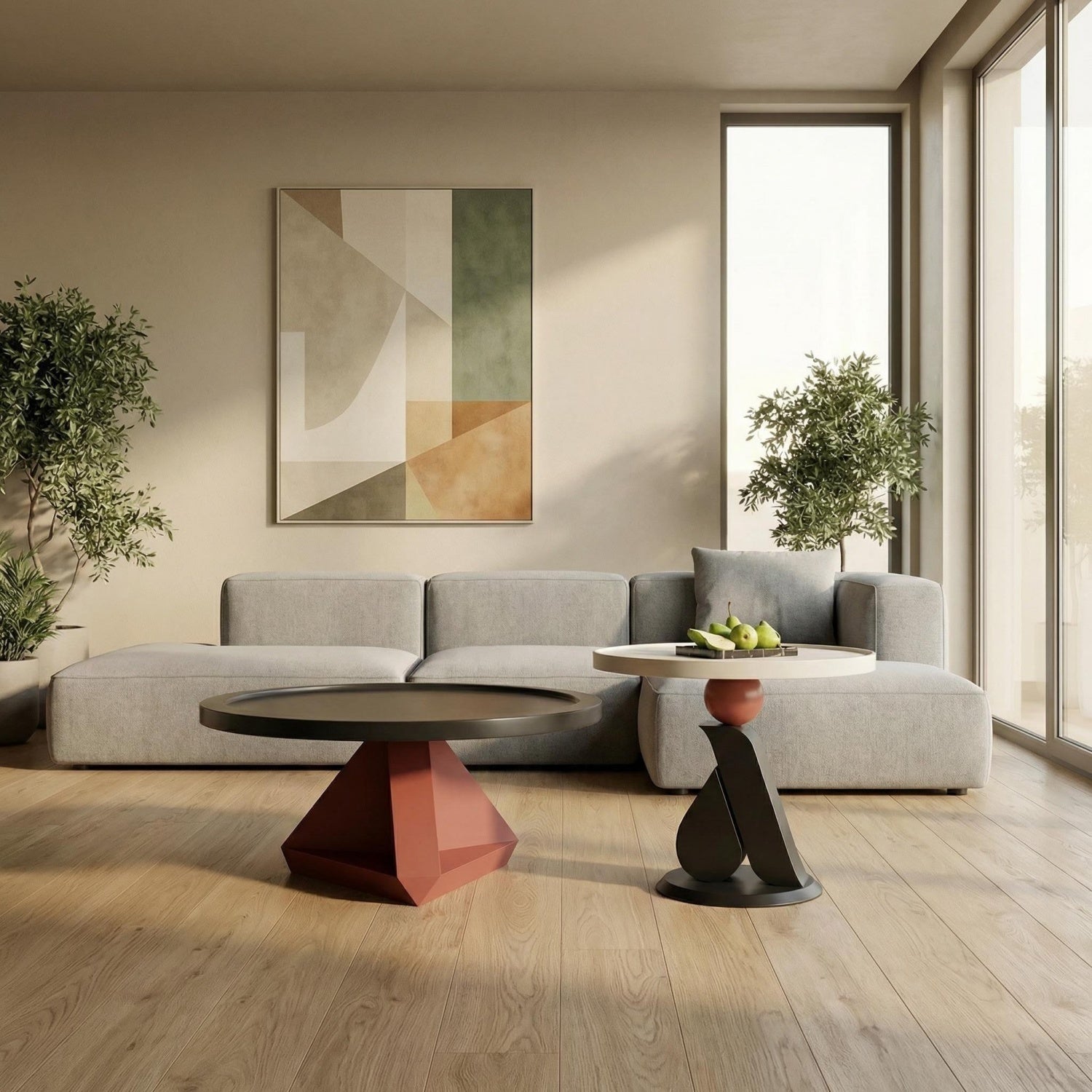 Coffee Table Set Sculptural Red Base Black White 2-Piece Bengaluru | Custom Made Direct From Manufacturer
