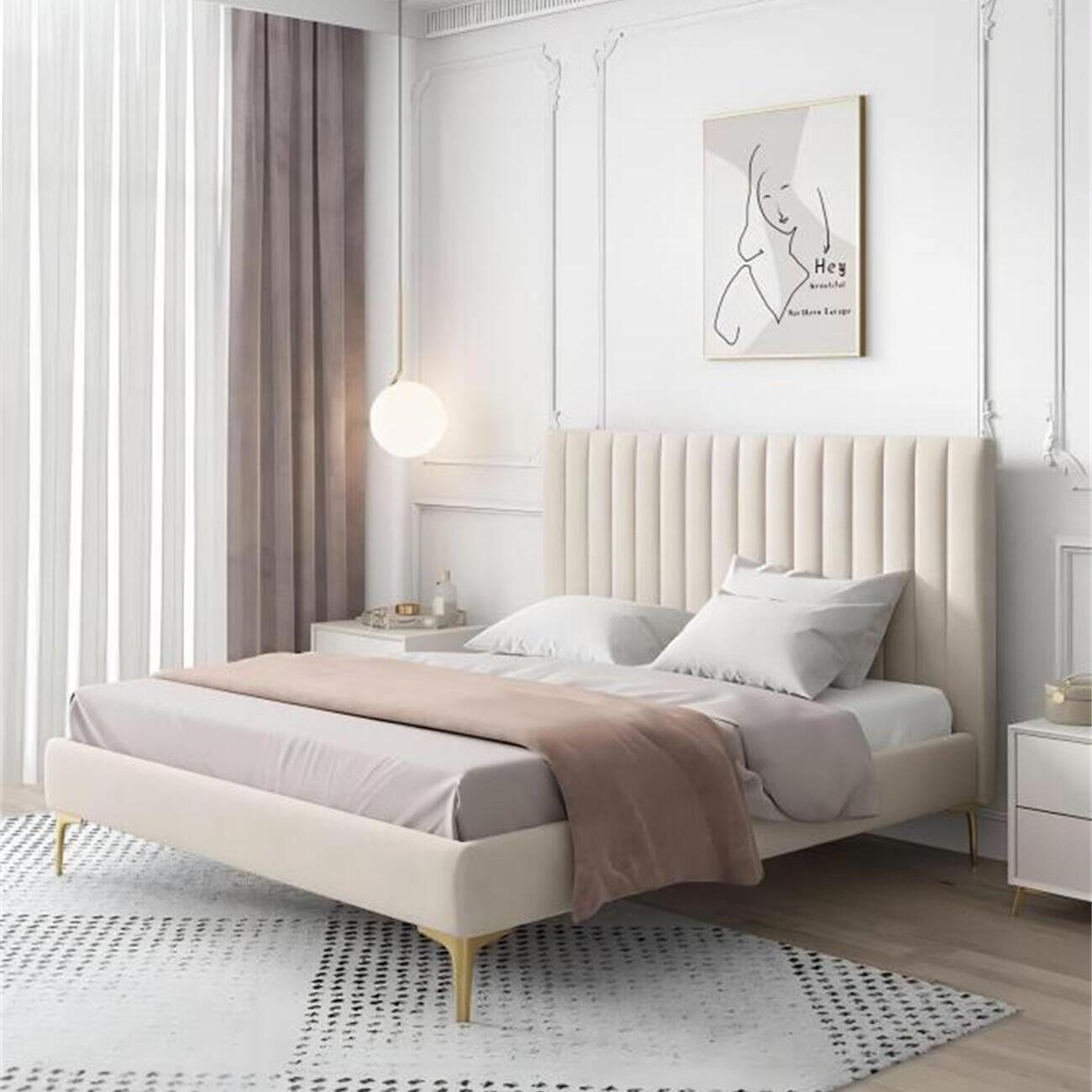 Off-White Sherpa Fleece Bed Frame Bedroom
