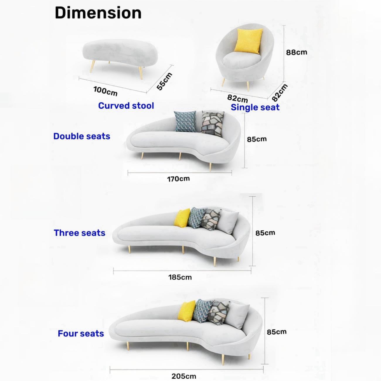 Dutch Velvet Arc-Shaped Sofa - 1 to 4 Seaters